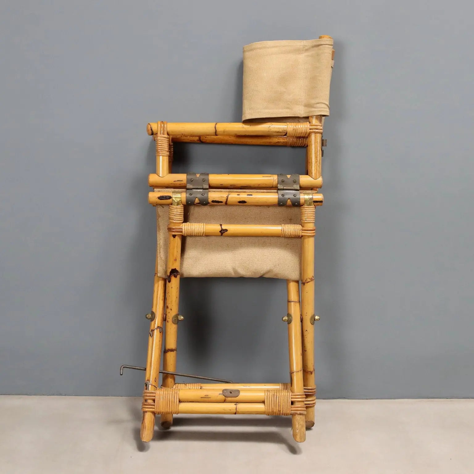 Vintage Director's Chairs Bamboo Fabric Brass Design 1980s