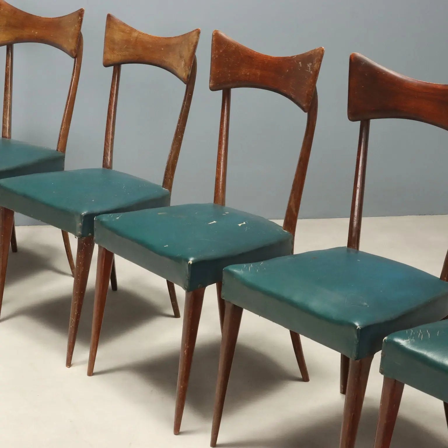 Vintage Chairs Beech Leatherette Fabric Design Italy 1950s-1960s