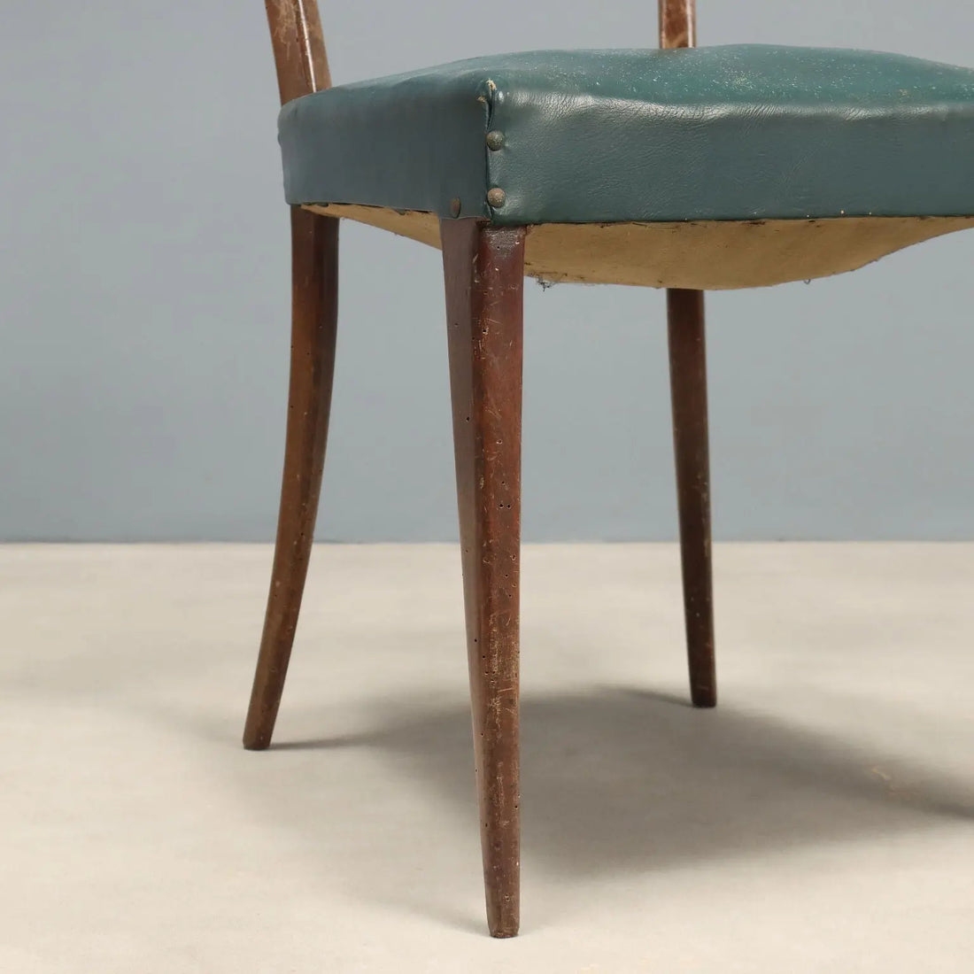 Vintage Chairs Beech Leatherette Fabric Design Italy 1950s-1960s