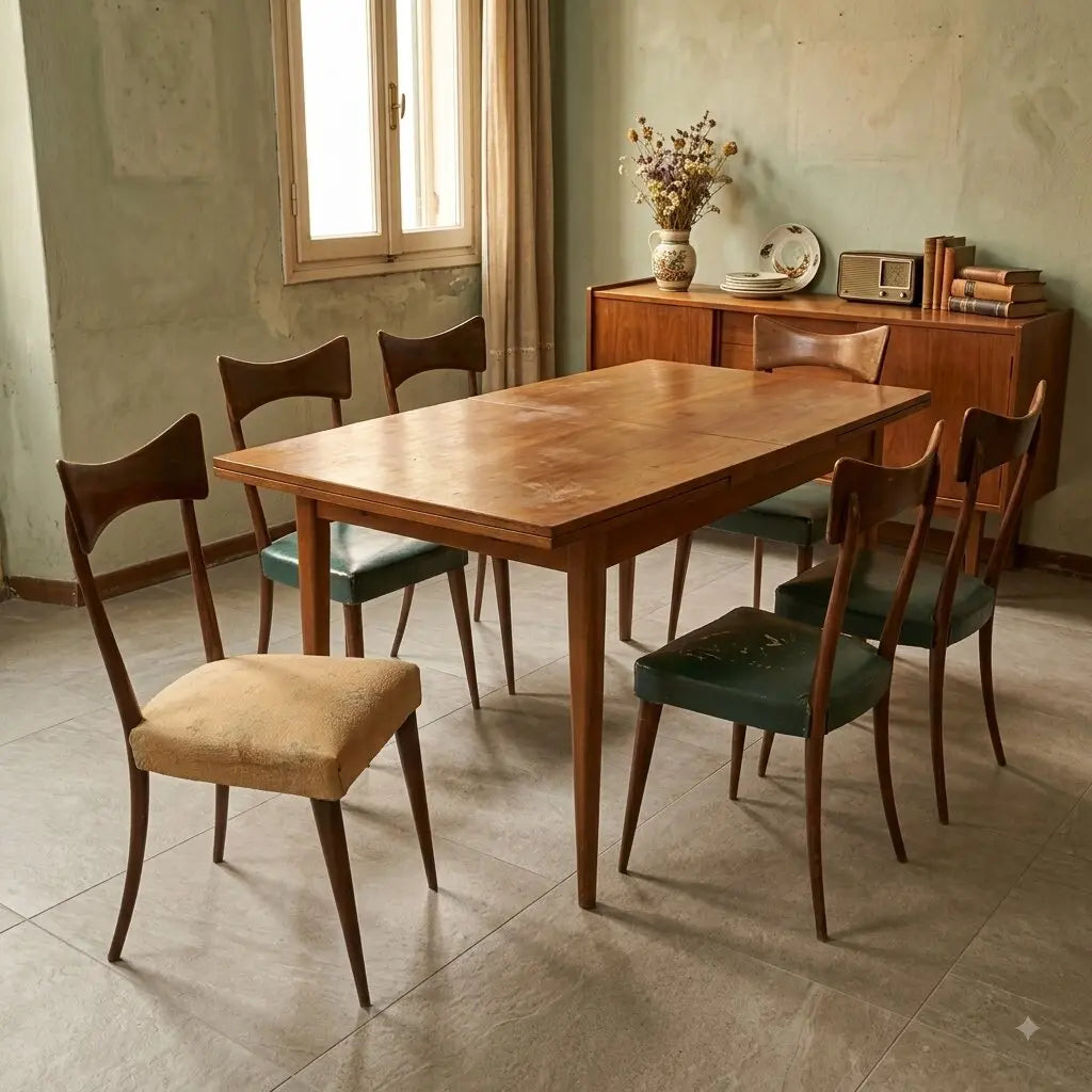 Vintage Chairs Beech Leatherette Fabric Design Italy 1950s-1960s