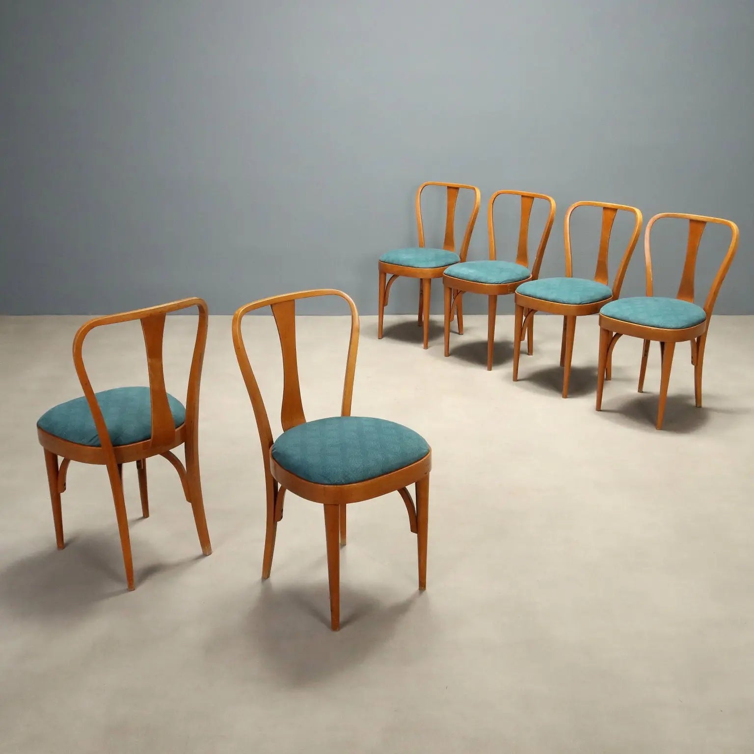 Vintage Chairs Beech Fabric Design Italy 1960s