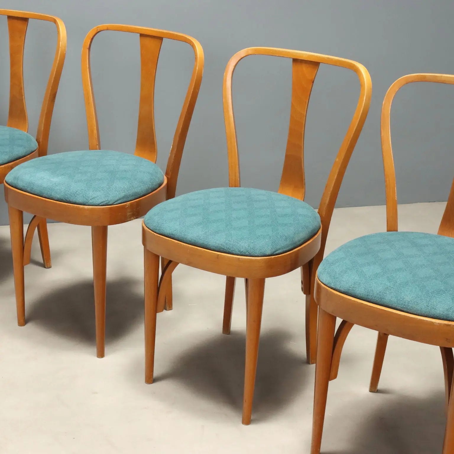 Vintage Chairs Beech Fabric Design Italy 1960s