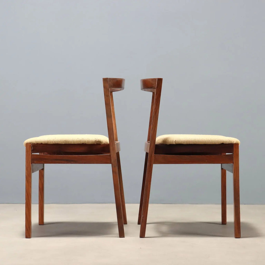 Vintage Living Room Chairs Exotic Wood Fabric Design 1960s