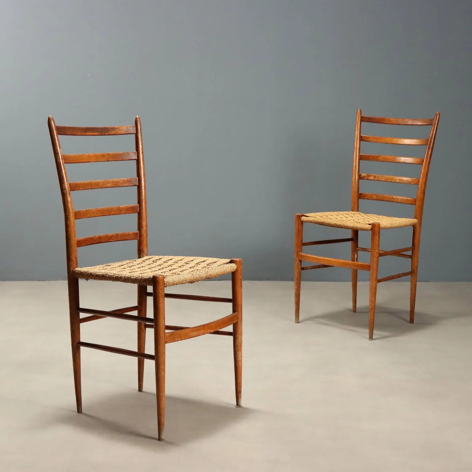 1950s Beech and Woven Cord Chairs