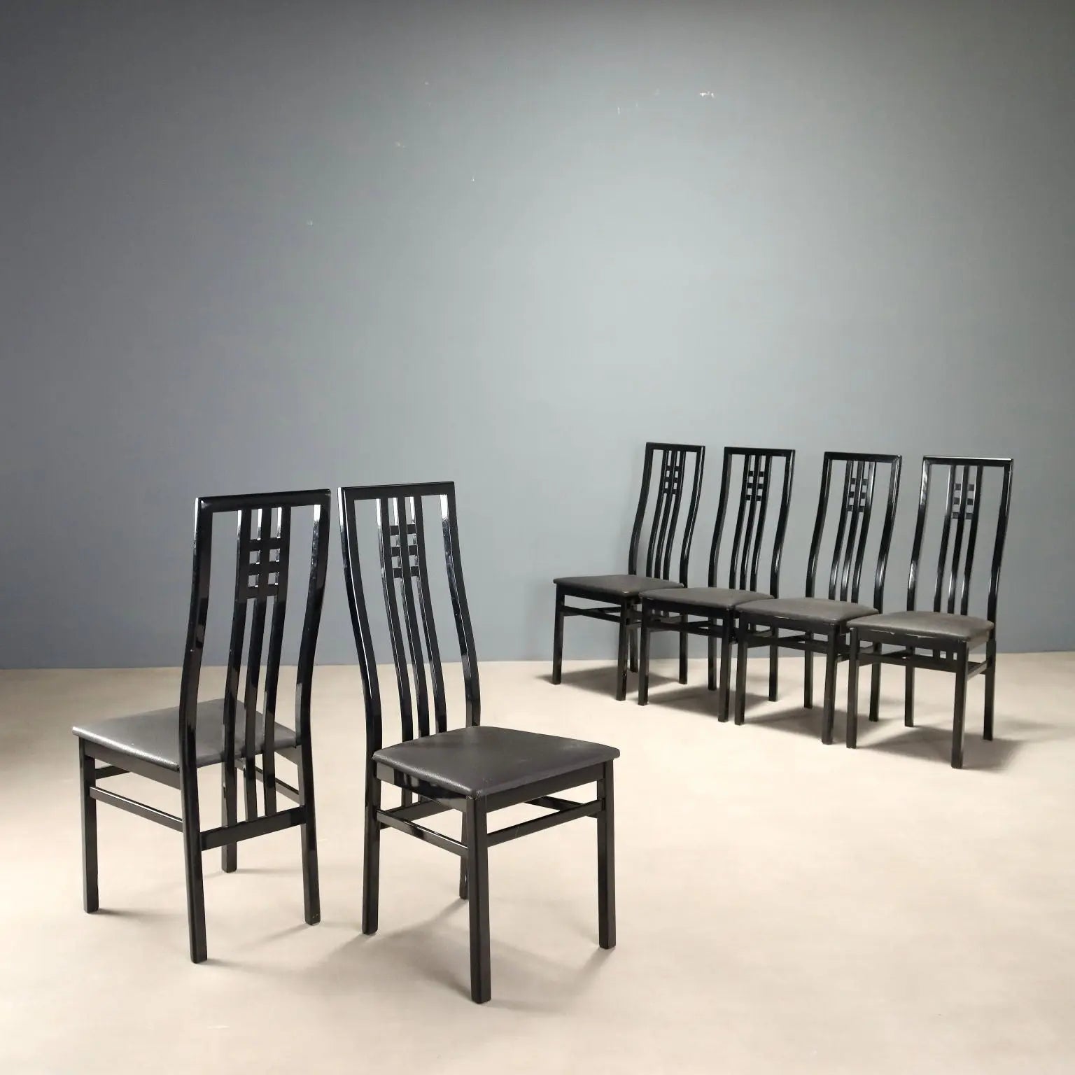 1980s Lacquered Wood and Faux Leather Chairs