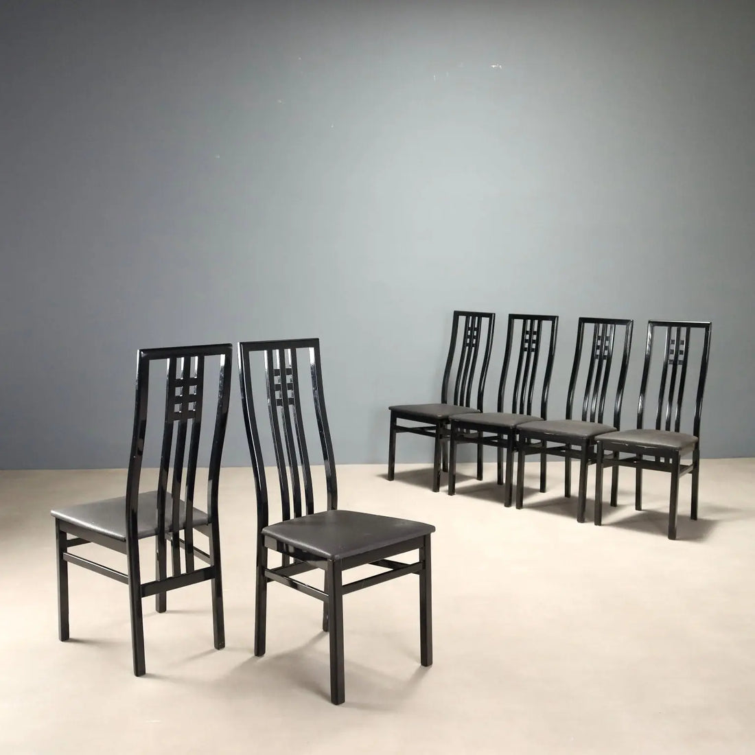 1980s Lacquered Wood and Faux Leather Chairs