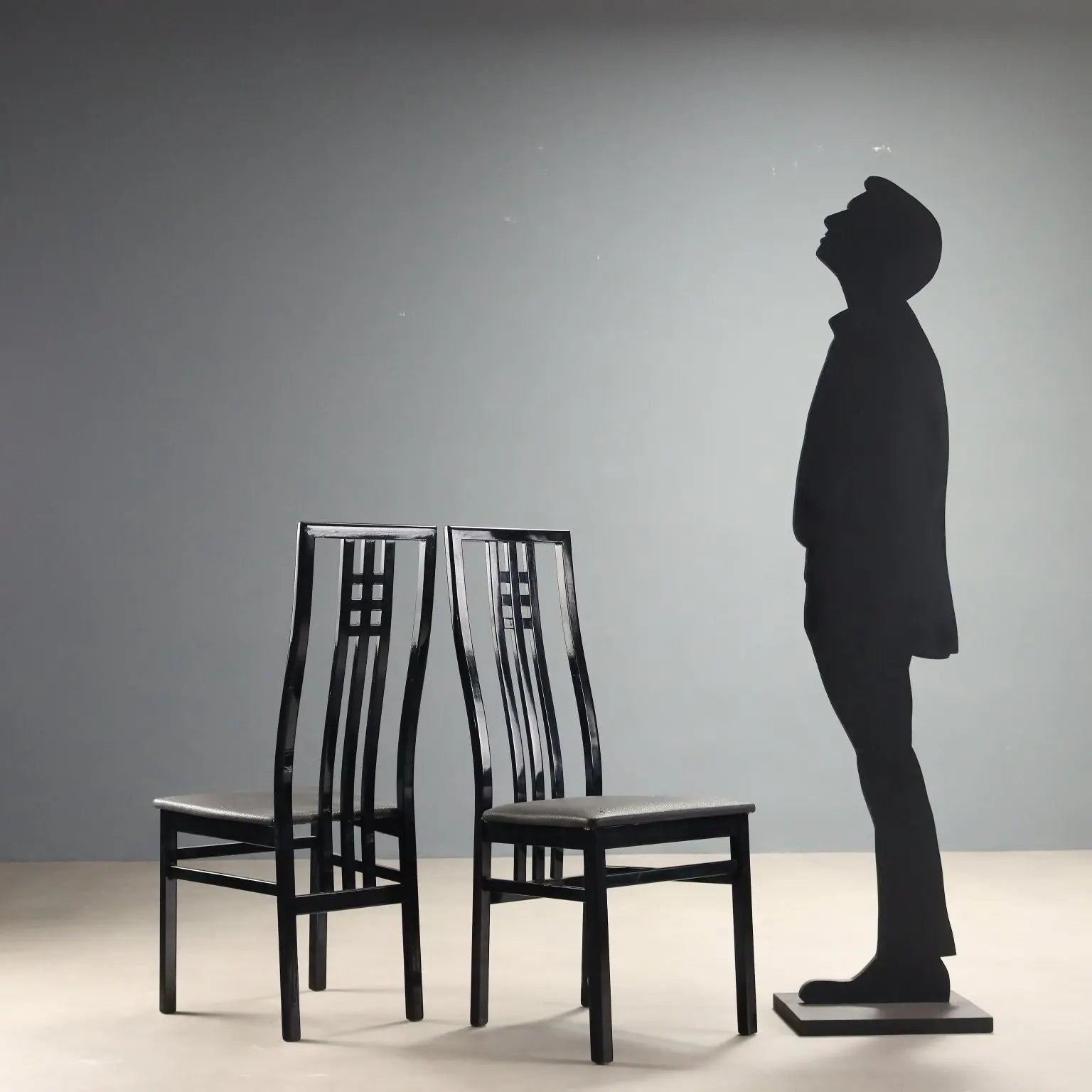 1980s Lacquered Wood and Faux Leather Chairs