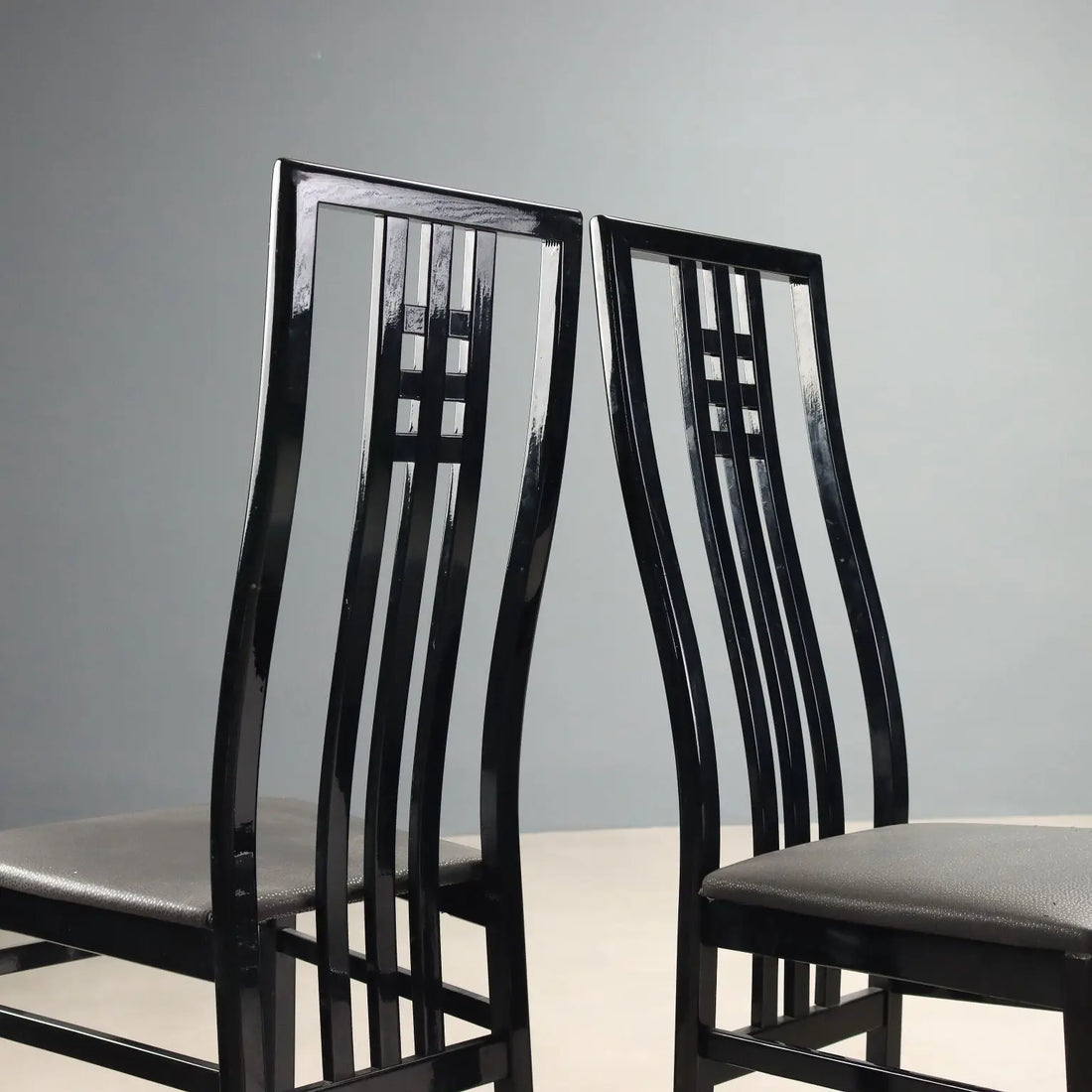 1980s Lacquered Wood and Faux Leather Chairs