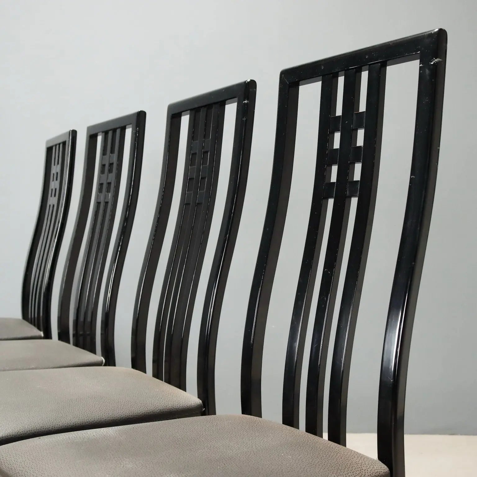 1980s Lacquered Wood and Faux Leather Chairs