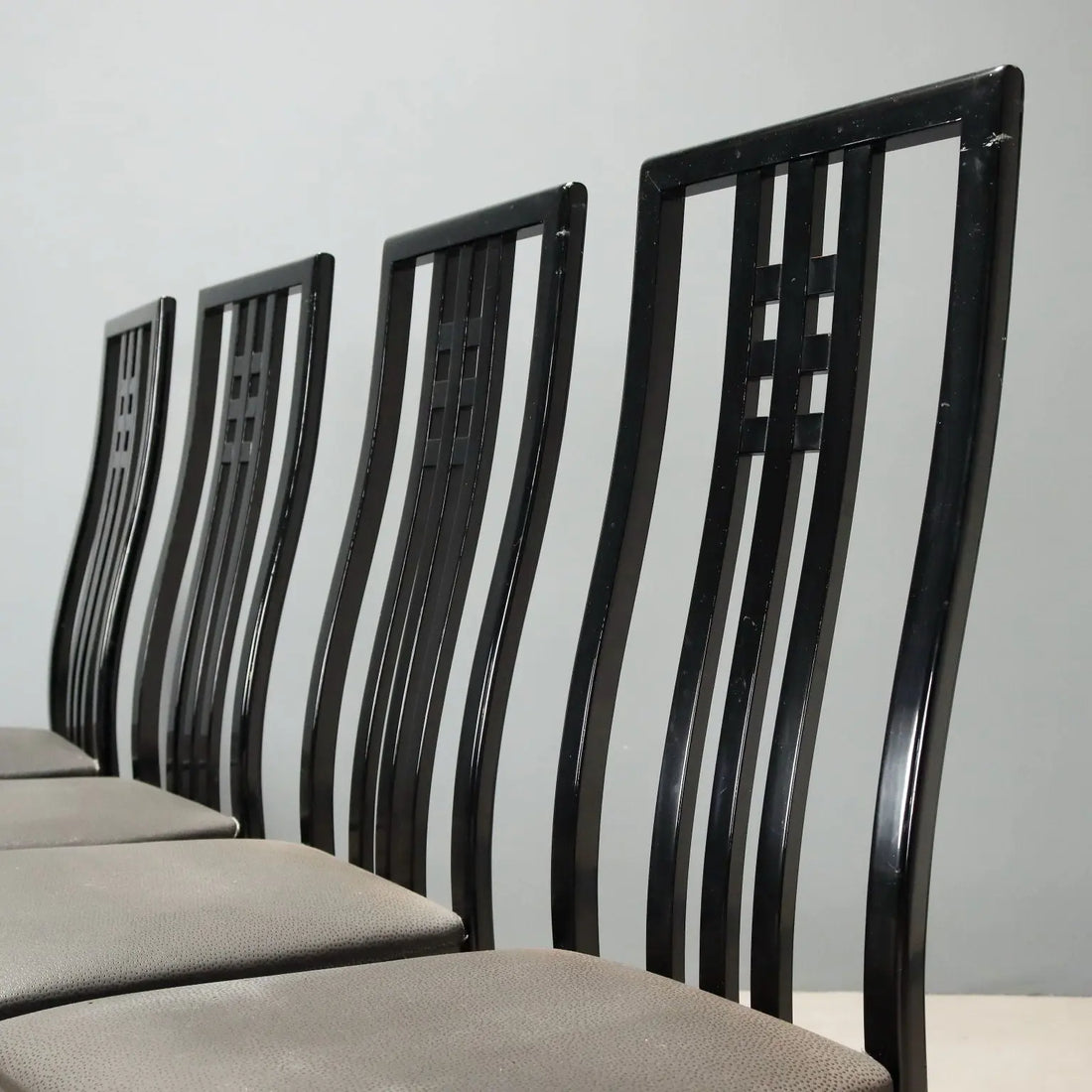 1980s Lacquered Wood and Faux Leather Chairs