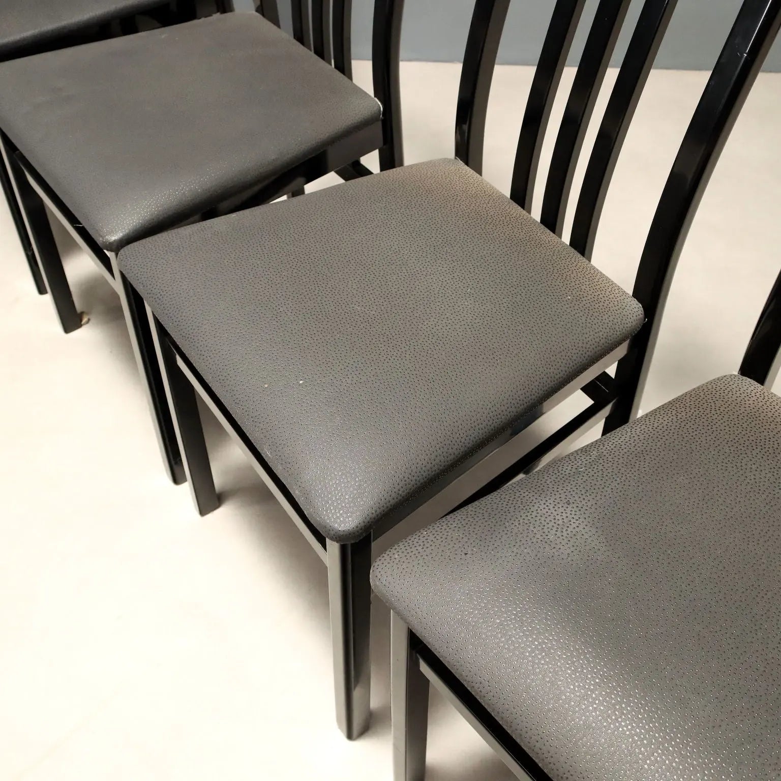 1980s Lacquered Wood and Faux Leather Chairs
