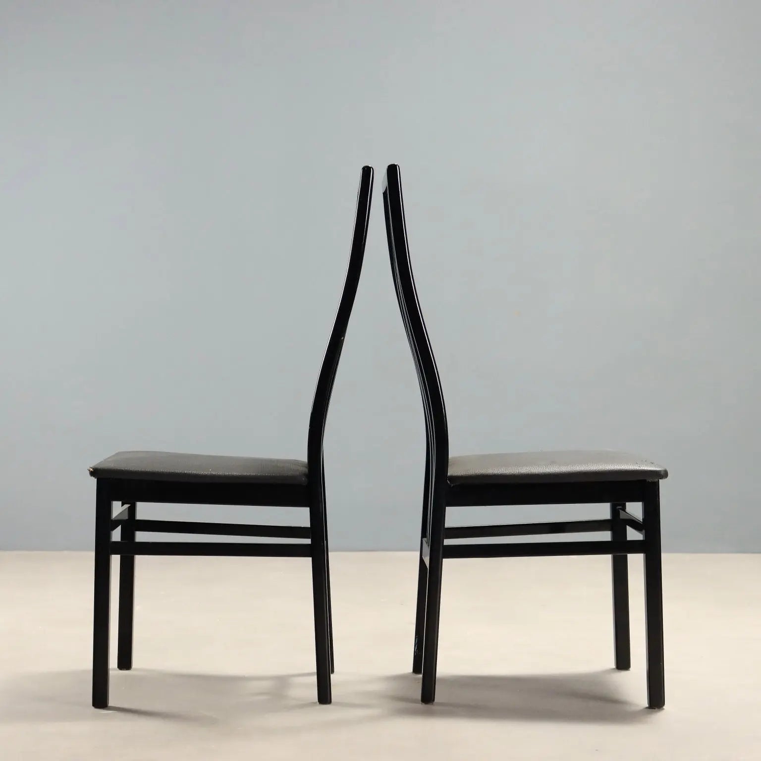 1980s Lacquered Wood and Faux Leather Chairs