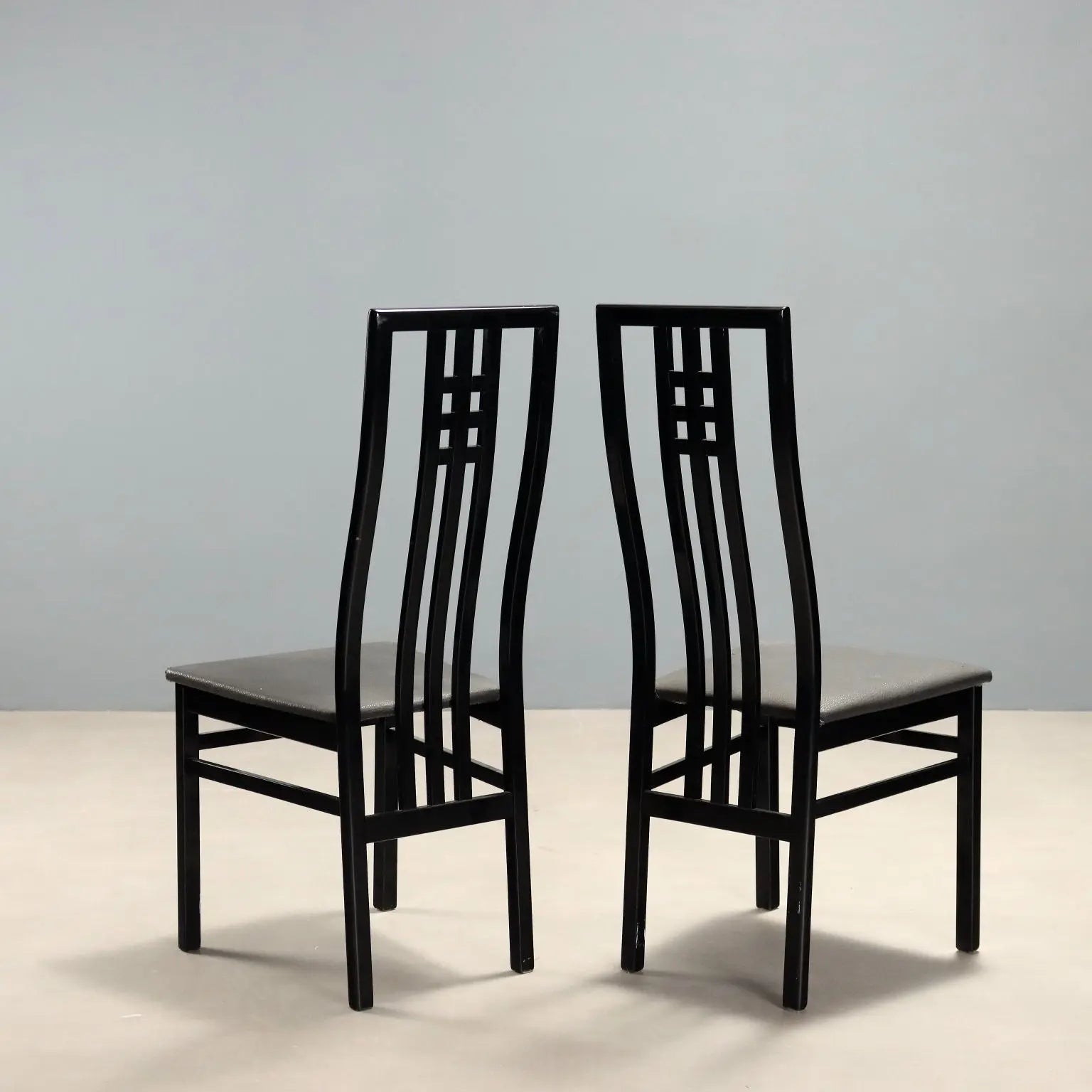 1980s Lacquered Wood and Faux Leather Chairs