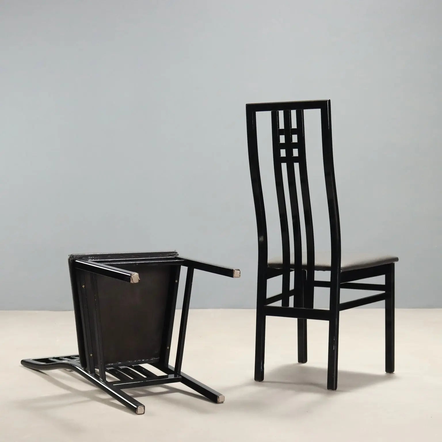 1980s Lacquered Wood and Faux Leather Chairs