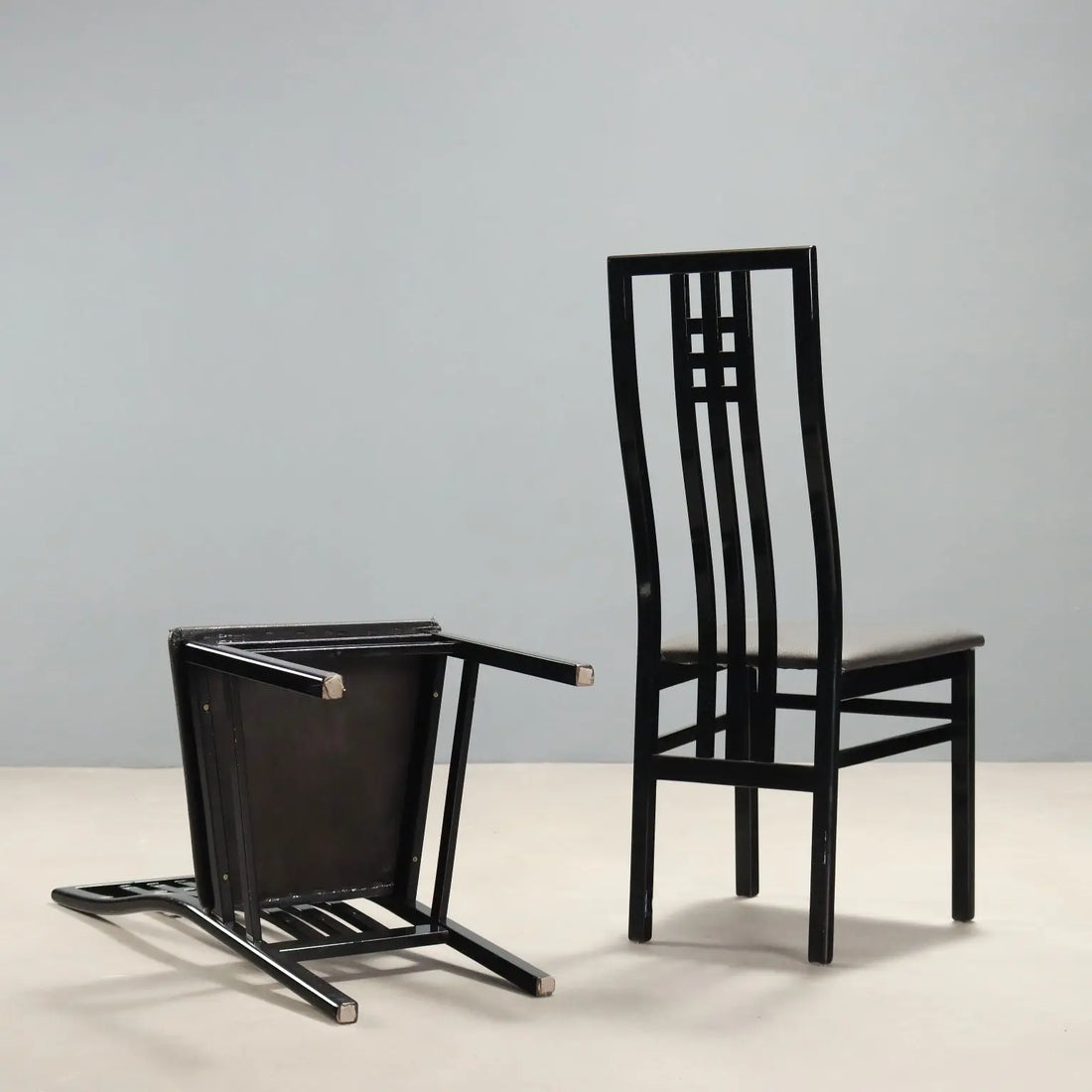 1980s Lacquered Wood and Faux Leather Chairs