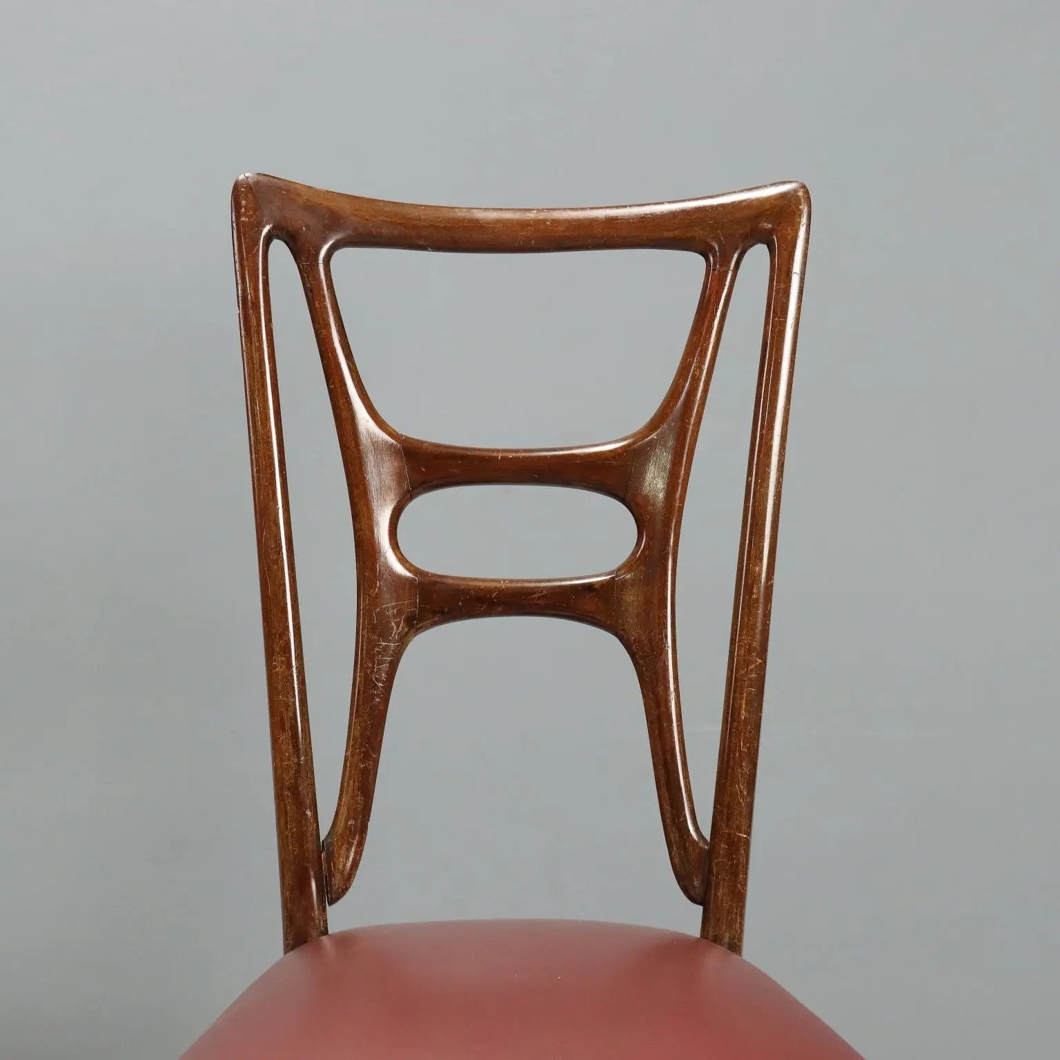1950s Italian Chairs in Wood and Bordeaux Faux Leather