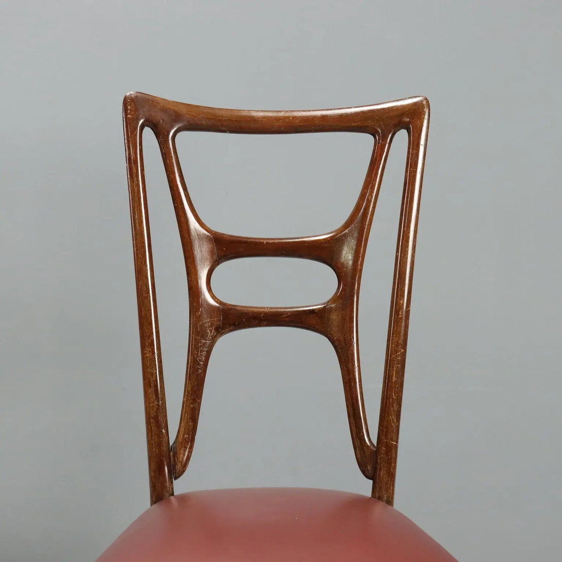 1950s Italian Chairs in Wood and Bordeaux Faux Leather