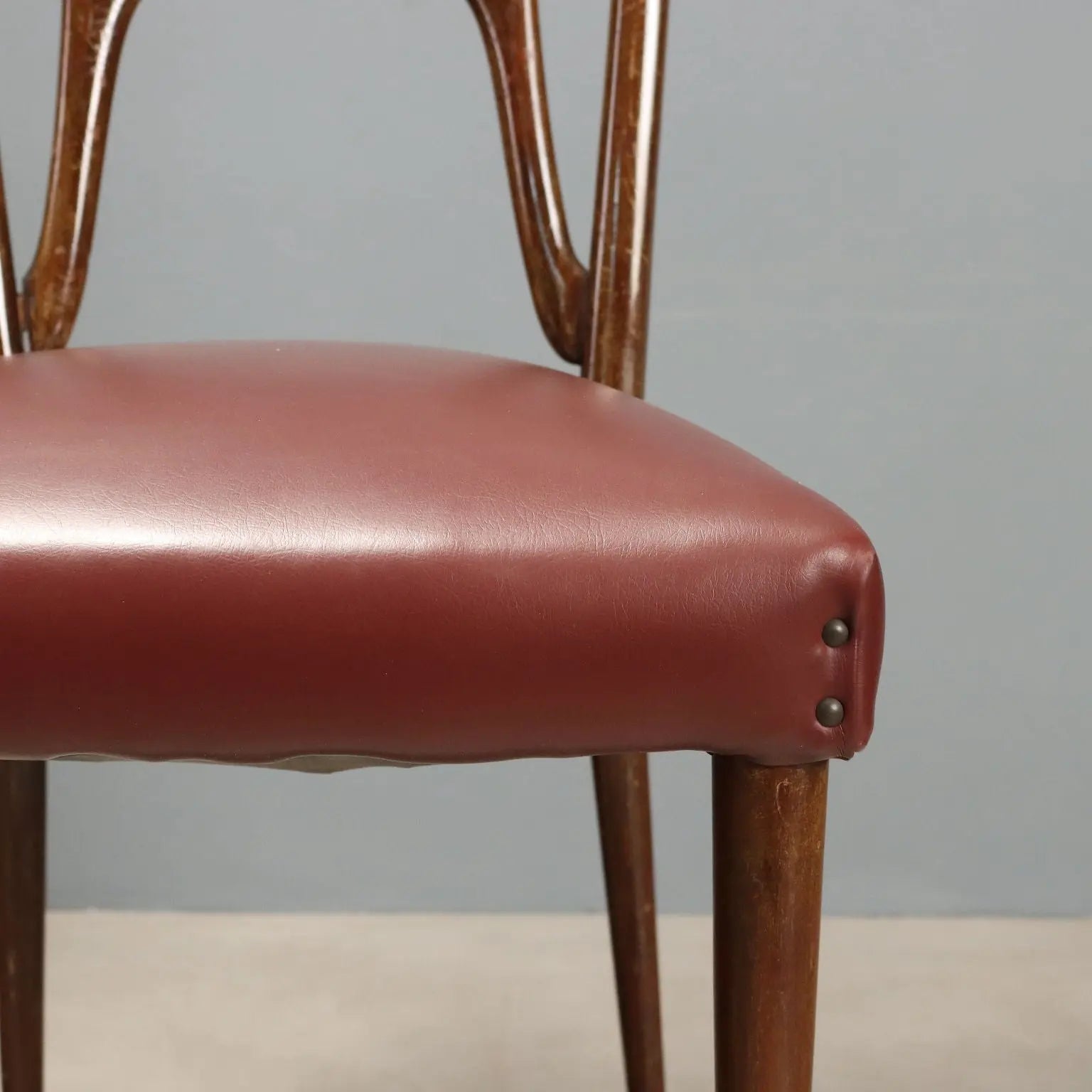 1950s Italian Chairs in Wood and Bordeaux Faux Leather