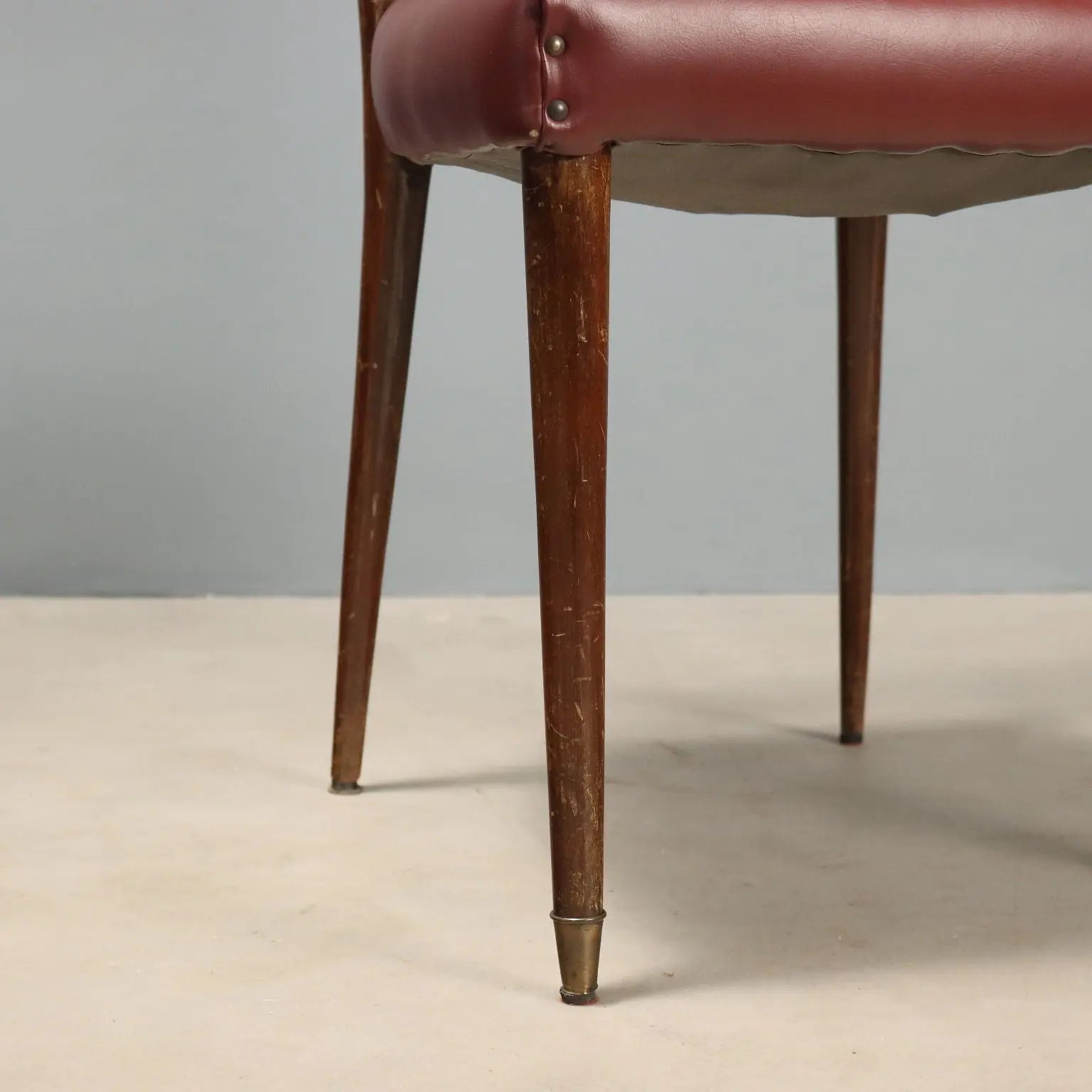 1950s Italian Chairs in Wood and Bordeaux Faux Leather