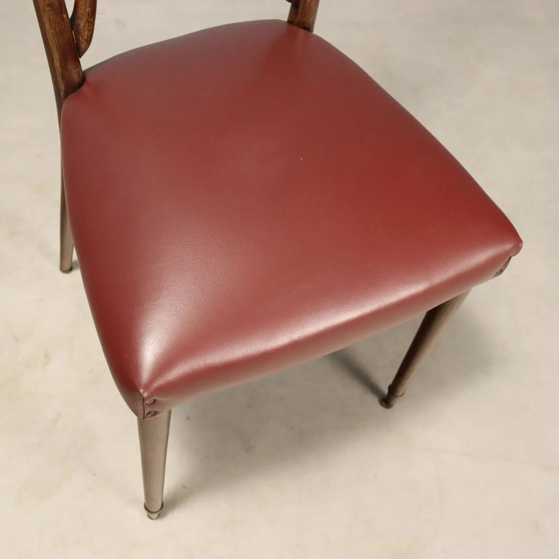 1950s Italian Chairs in Wood and Bordeaux Faux Leather