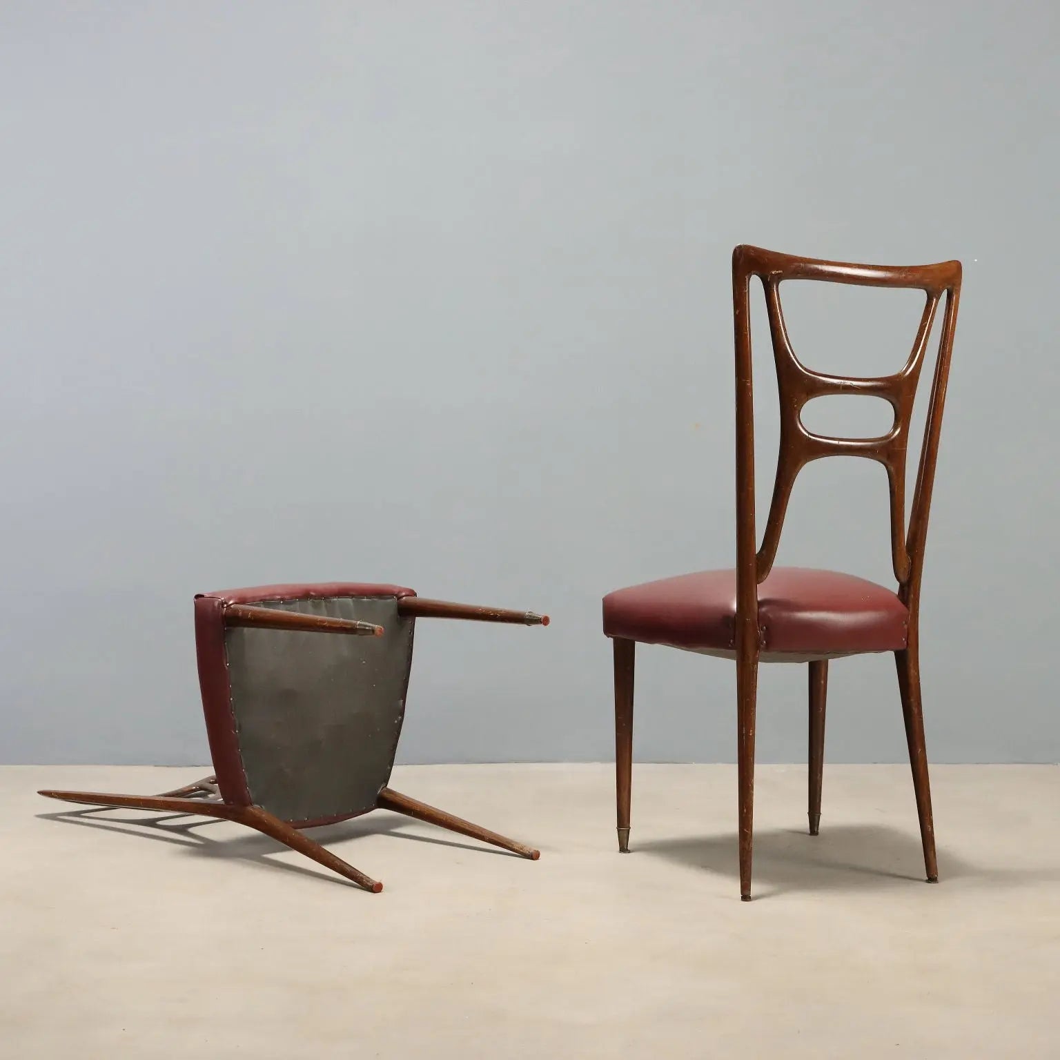 1950s Italian Chairs in Wood and Bordeaux Faux Leather