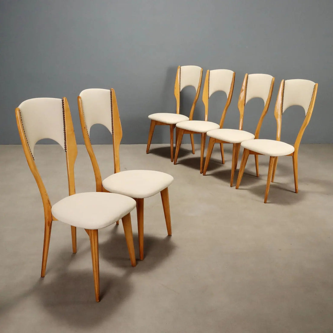 1960s Beech and Faux Leather Chairs