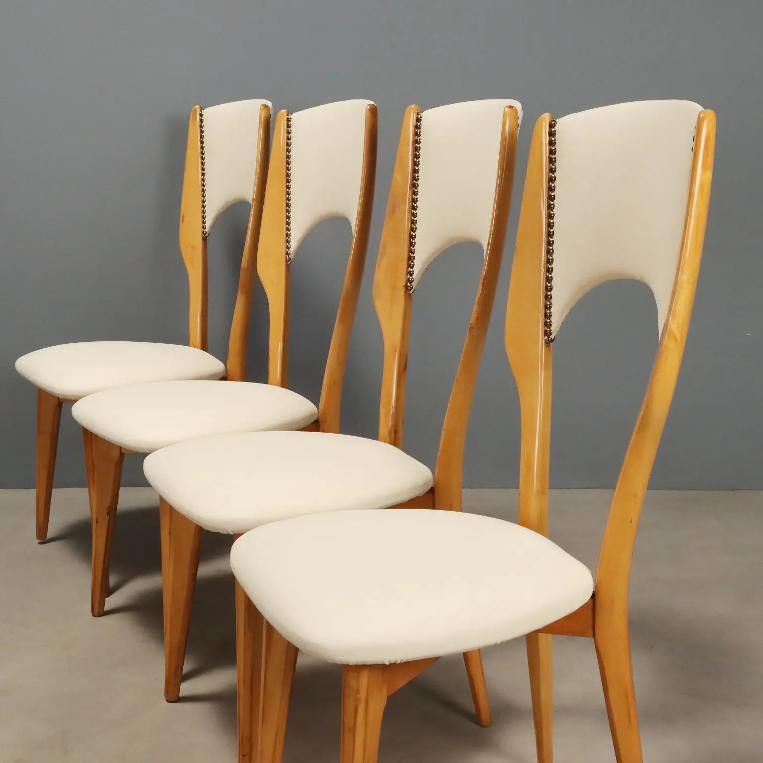 1960s Beech and Faux Leather Chairs