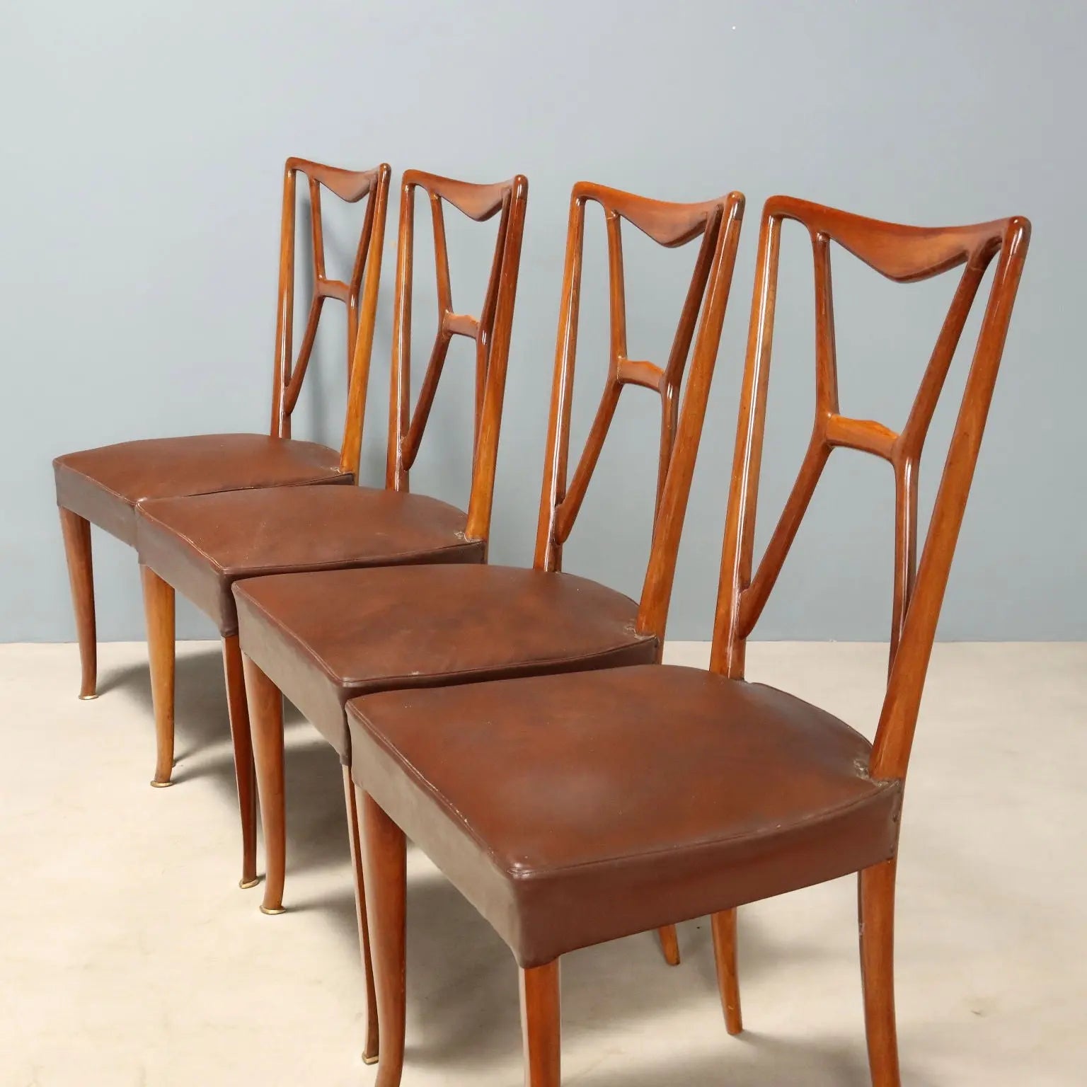 1950s Wooden and Faux Leather Dining Chairs