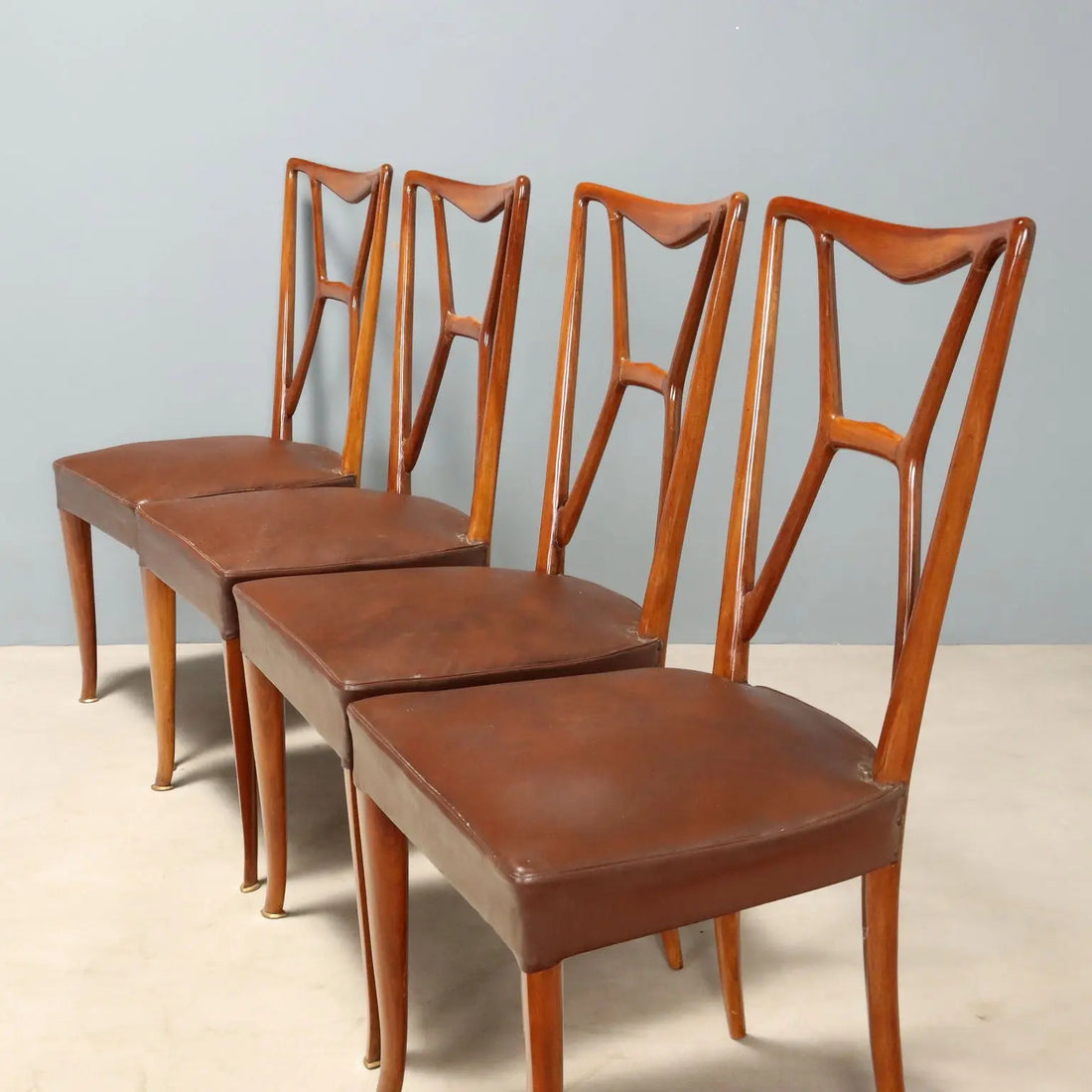 1950s Wooden and Faux Leather Dining Chairs