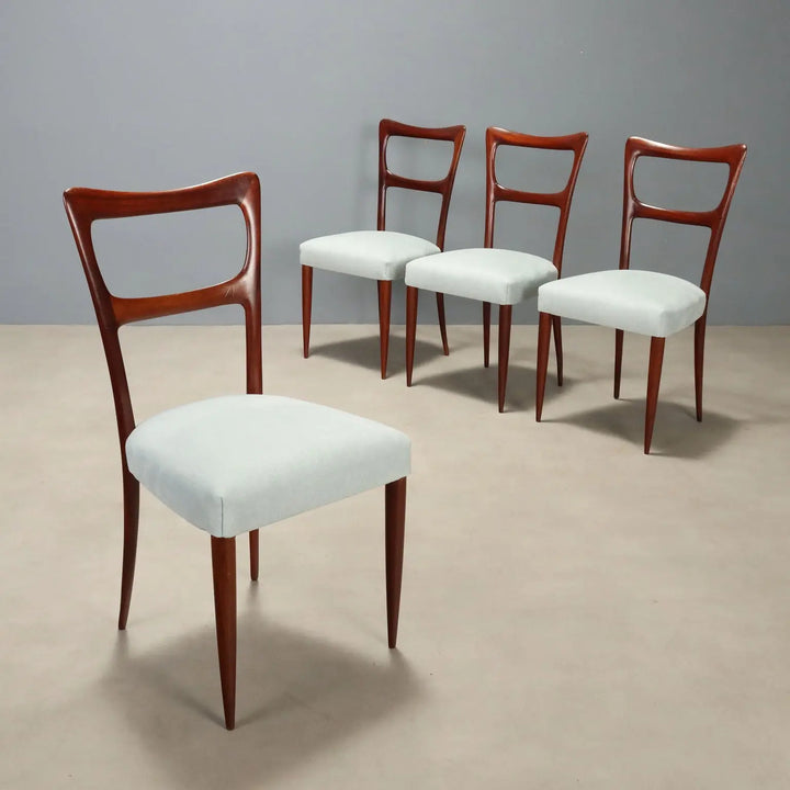Vintage Chairs Mahogany Restored Fabric Design Italy 1950s