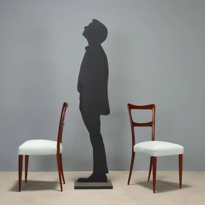 Vintage Chairs Mahogany Restored Fabric Design Italy 1950s