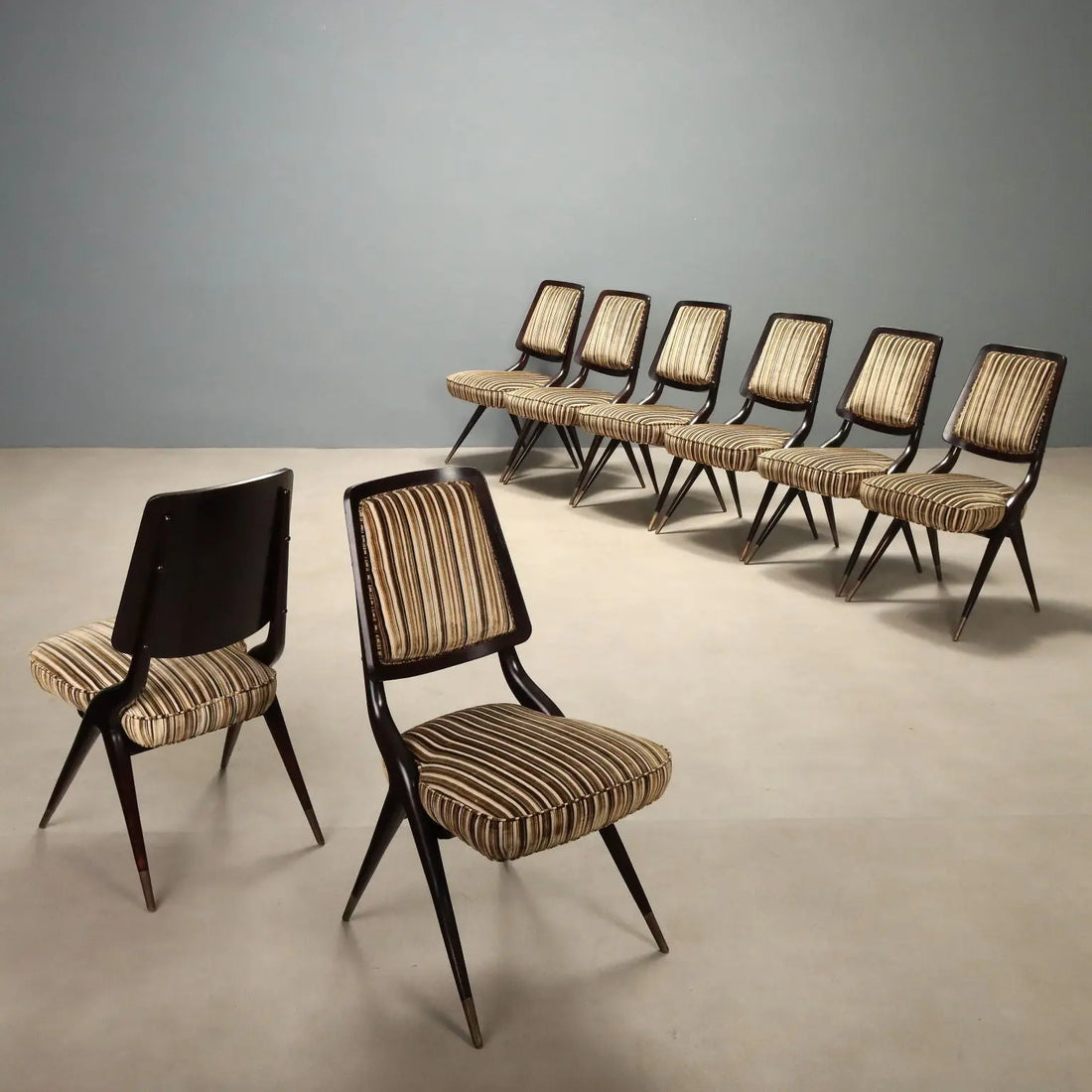 1950s-60s Italian Chairs with Striped Fabric