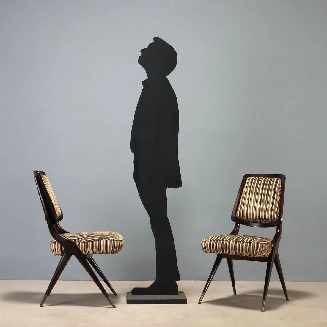 1950s-60s Italian Chairs with Striped Fabric