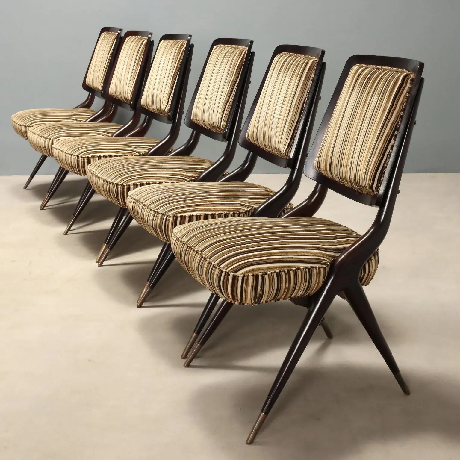 1950s-60s Italian Chairs with Striped Fabric