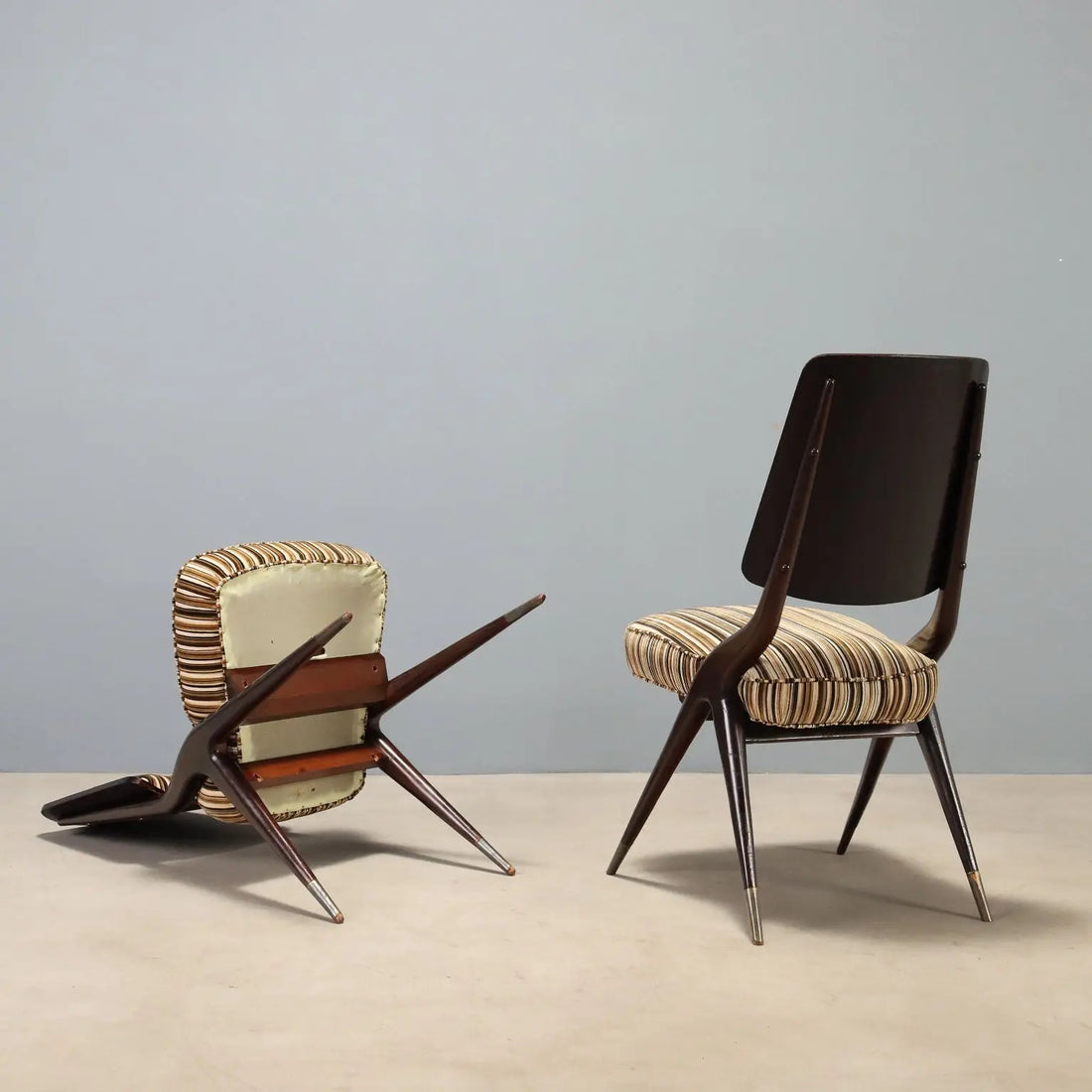 1950s-60s Italian Chairs with Striped Fabric