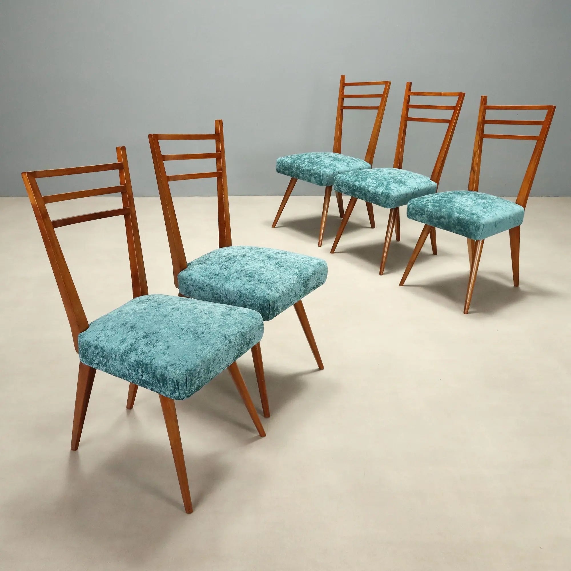 Vintage Chairs Wood Fabric Design Italy 1950s-1960s