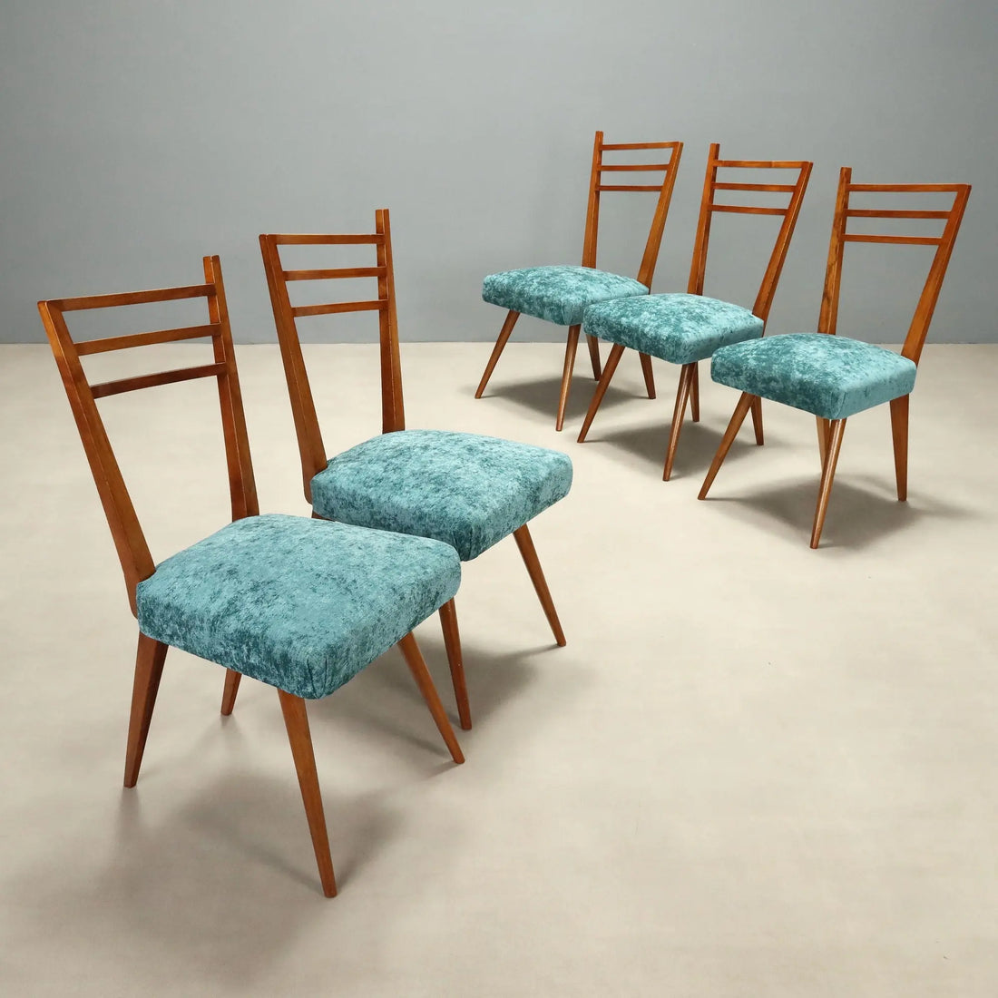 Vintage Chairs Wood Fabric Design Italy 1950s-1960s