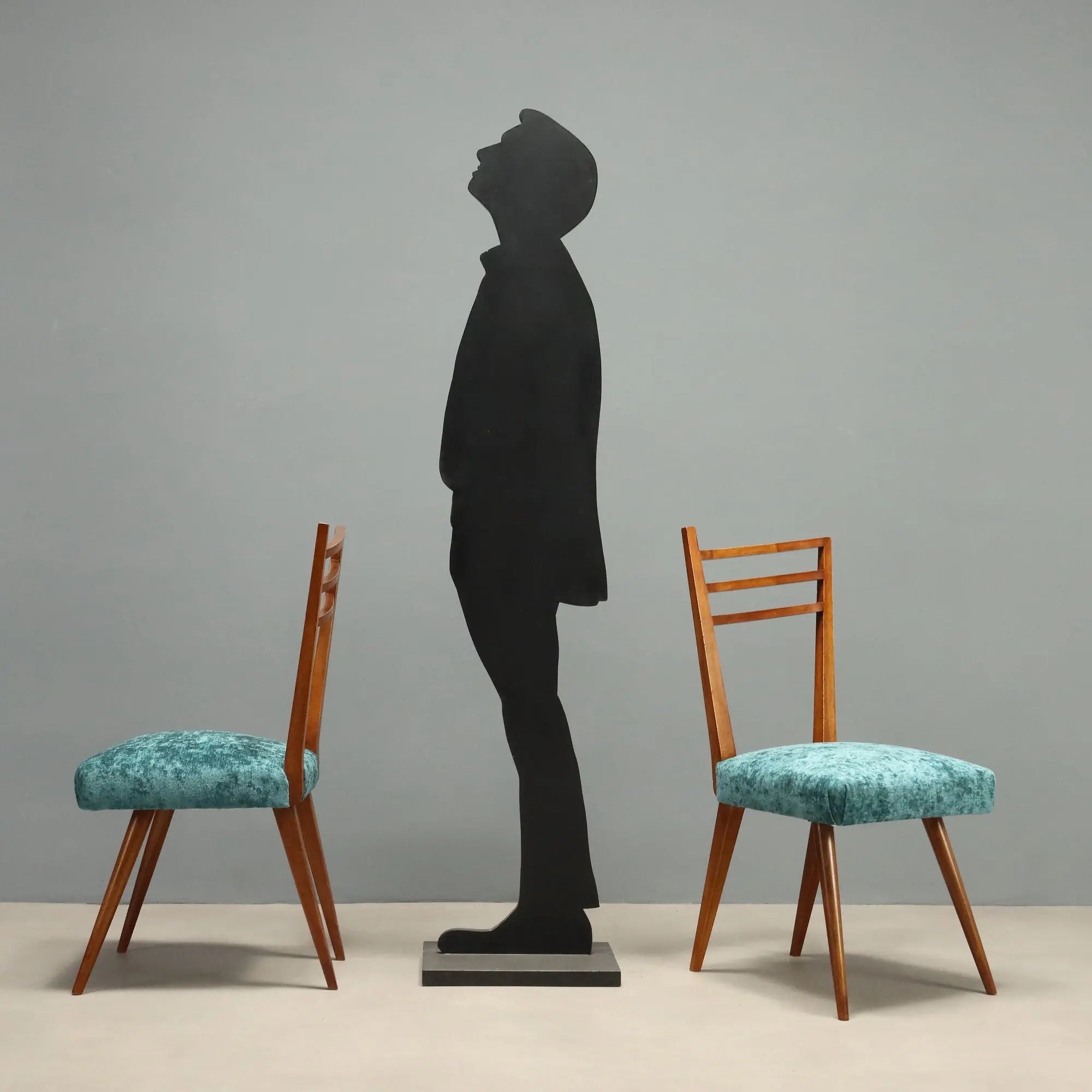 Vintage Chairs Wood Fabric Design Italy 1950s-1960s