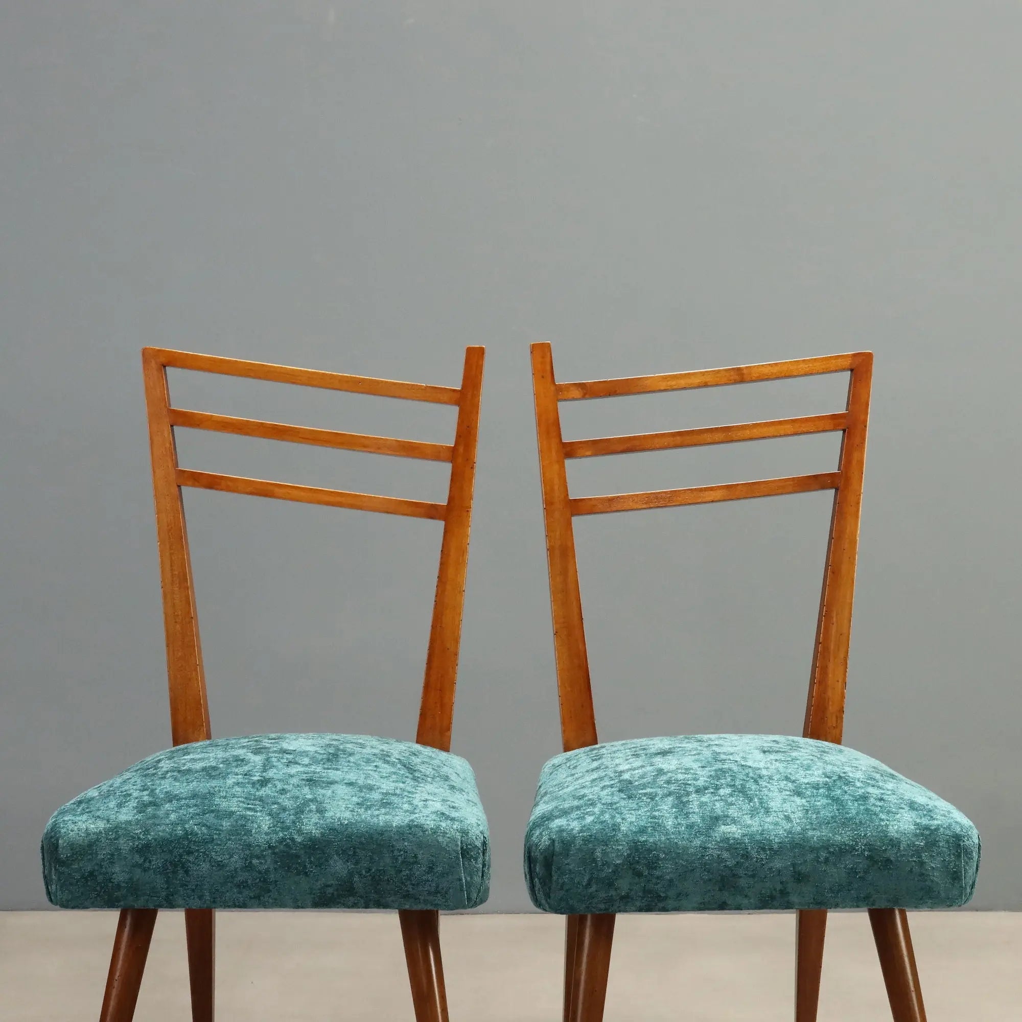 Vintage Chairs Wood Fabric Design Italy 1950s-1960s