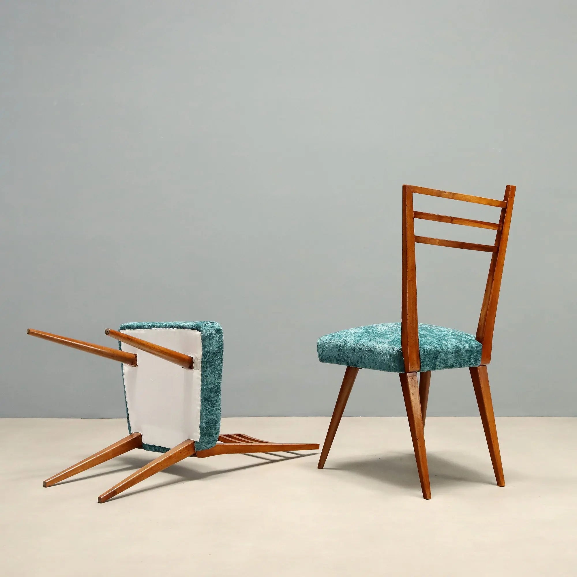 Vintage Chairs Wood Fabric Design Italy 1950s-1960s