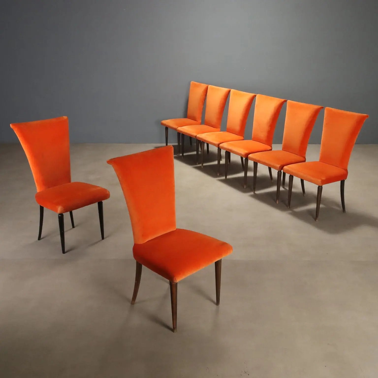 1980s Wooden and Orange Fabric Chairs
