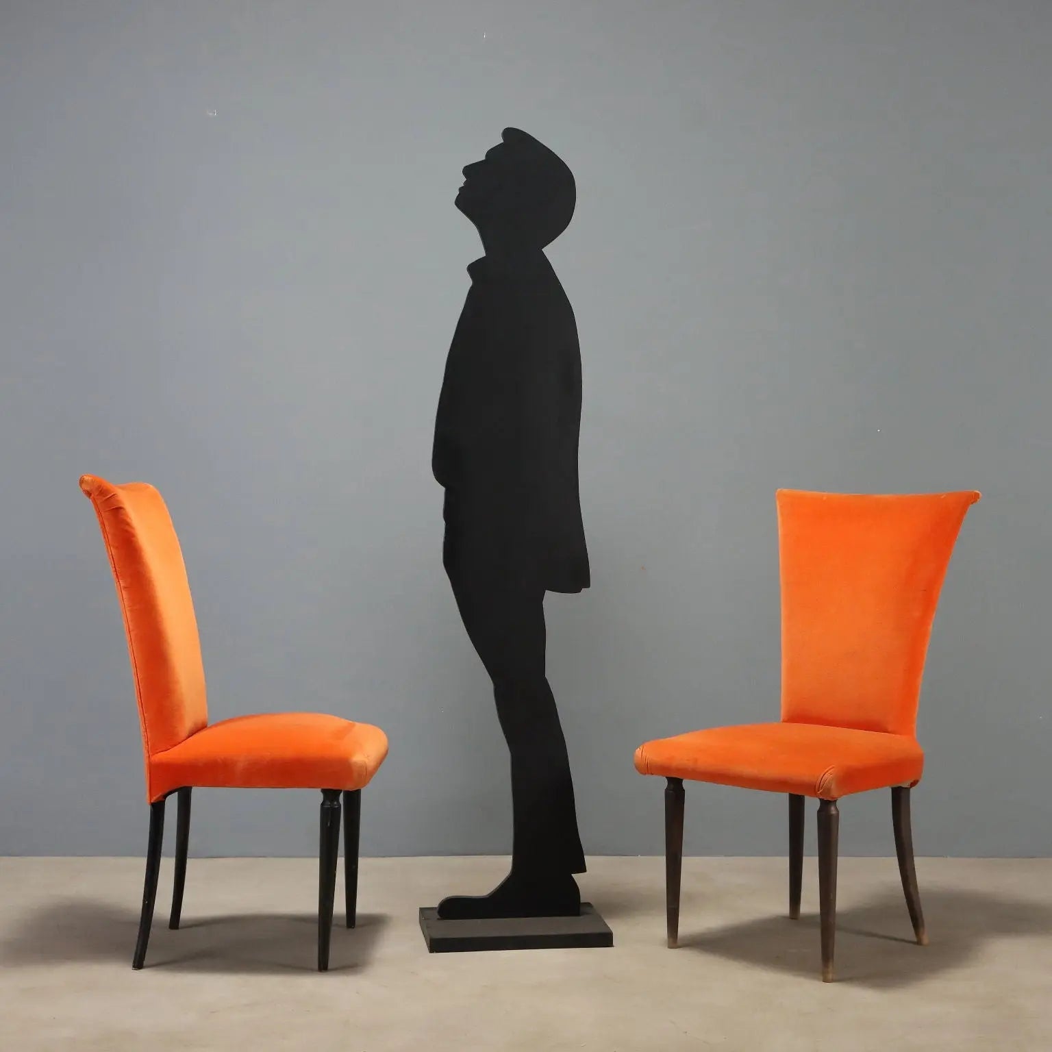 1980s Wooden and Orange Fabric Chairs