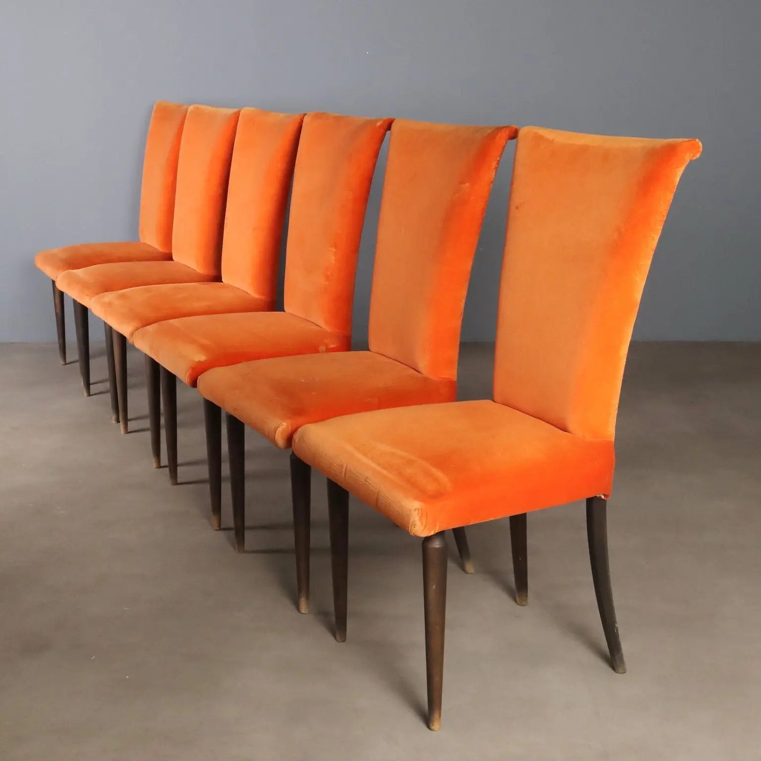 1980s Wooden and Orange Fabric Chairs