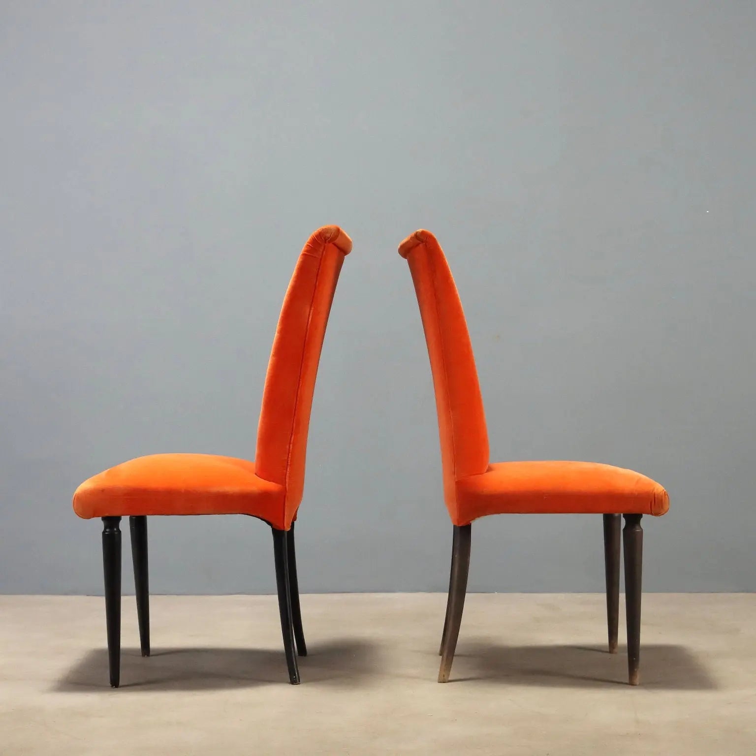 1980s Wooden and Orange Fabric Chairs