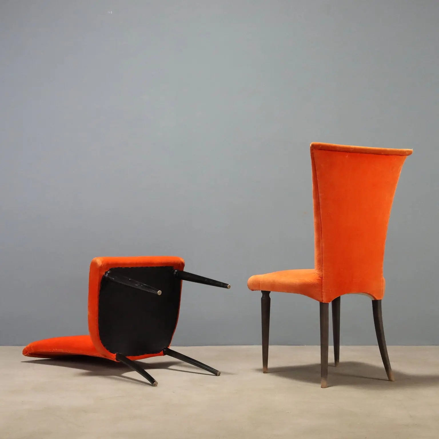 1980s Wooden and Orange Fabric Chairs