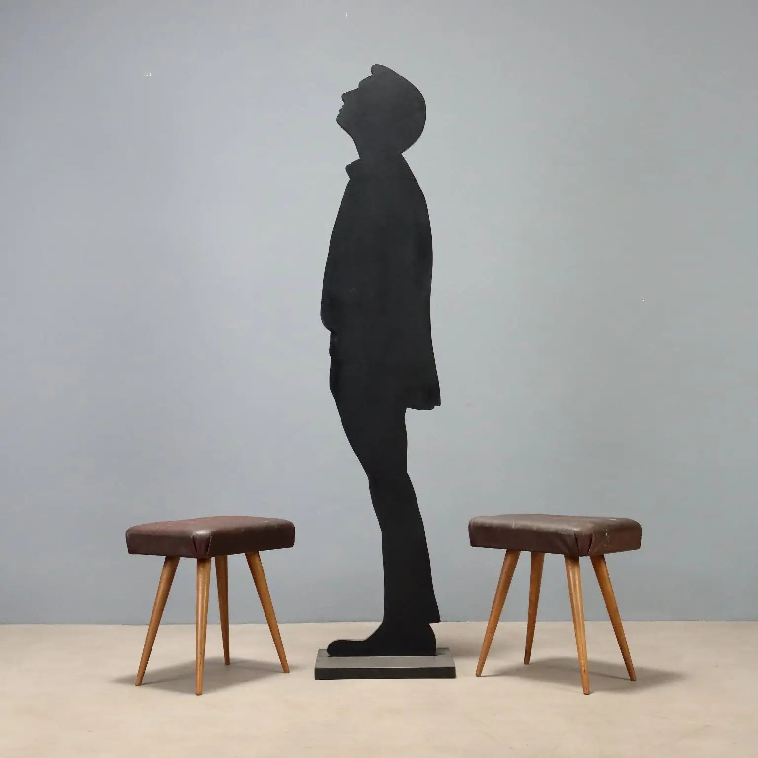 1950s Vintage Beech and Faux Leather Stools