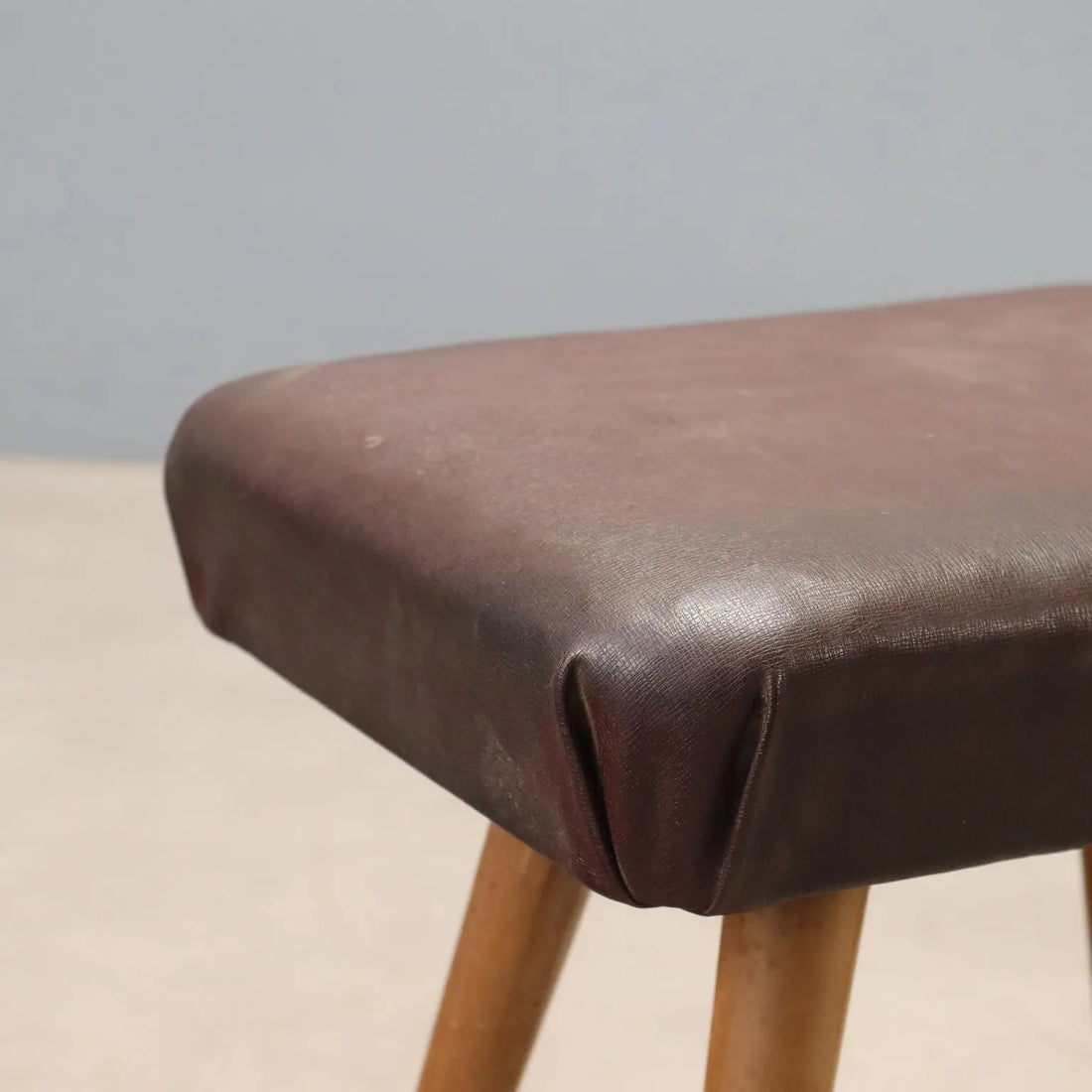 1950s Vintage Beech and Faux Leather Stools