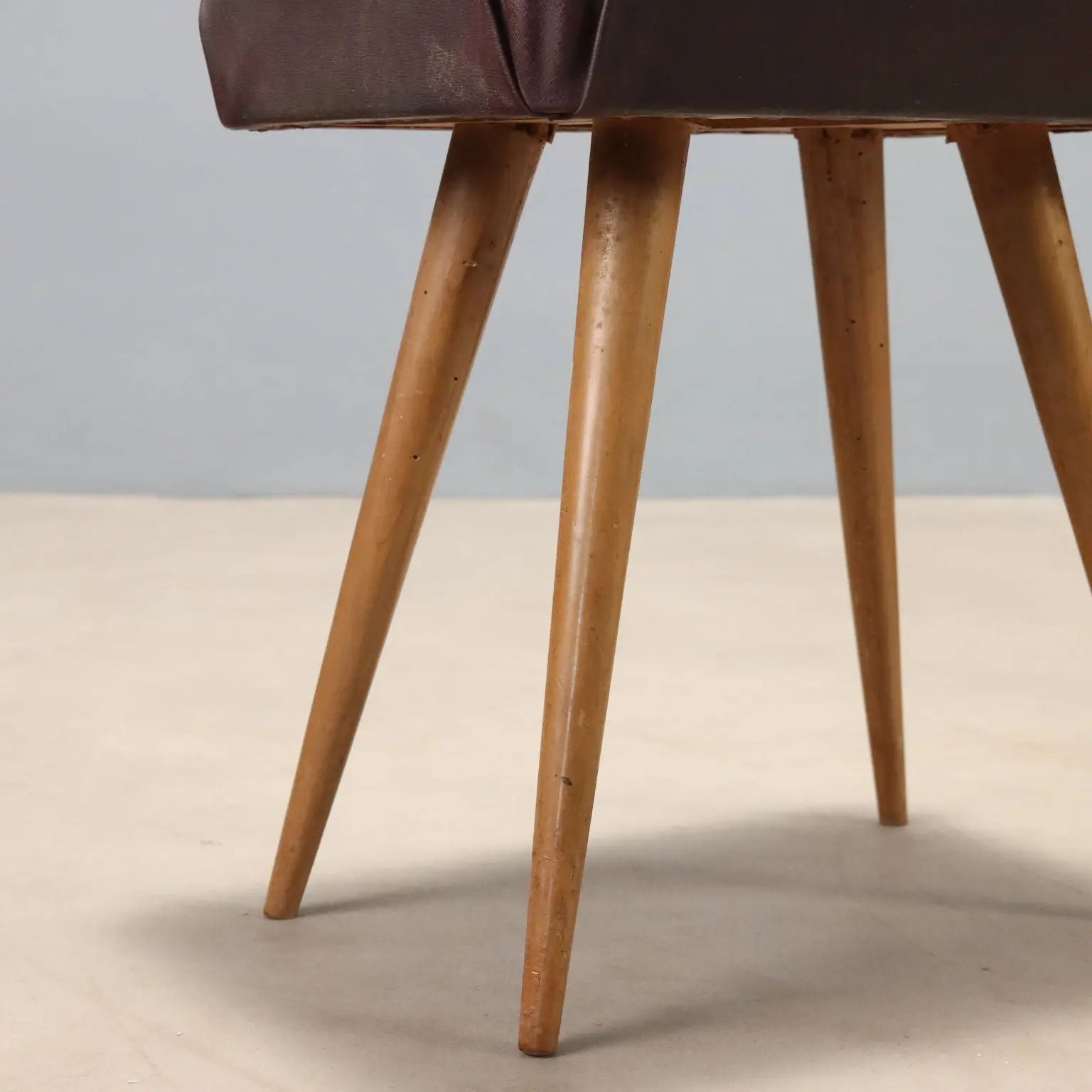 1950s Vintage Beech and Faux Leather Stools