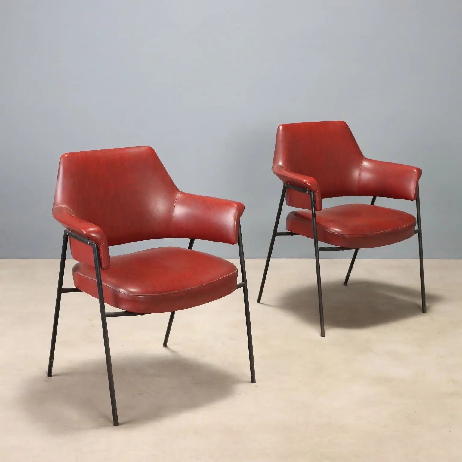 Vintage Armchairs Metal Leatherette Design Italy 1960s