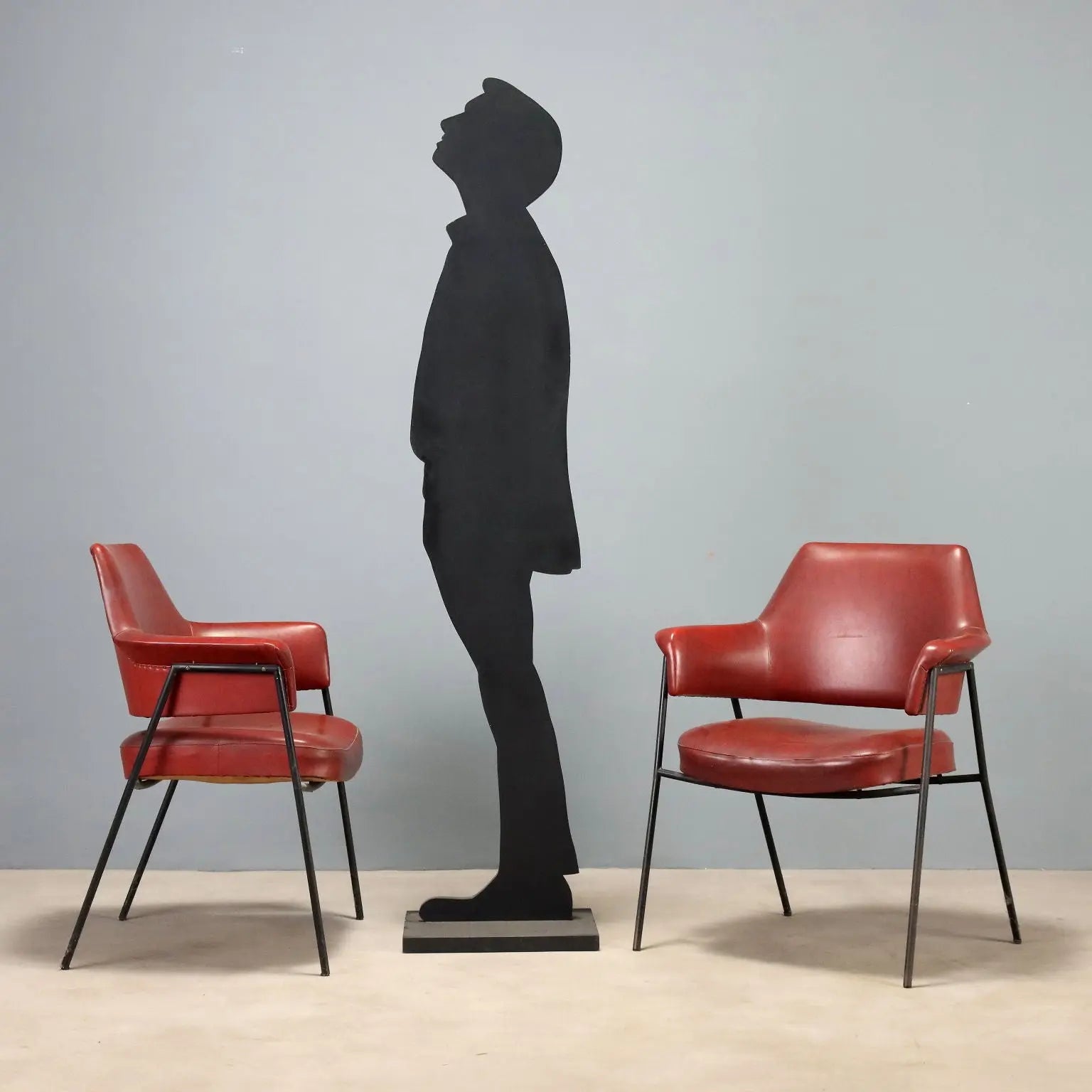 Vintage Armchairs Metal Leatherette Design Italy 1960s